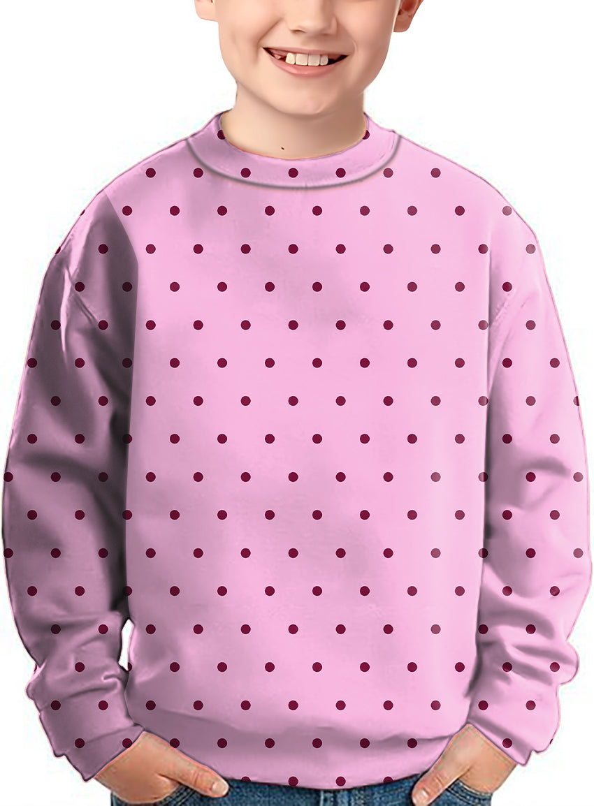 Pink Polka Dots Crewneck Pullover Kids Ugly Sweater