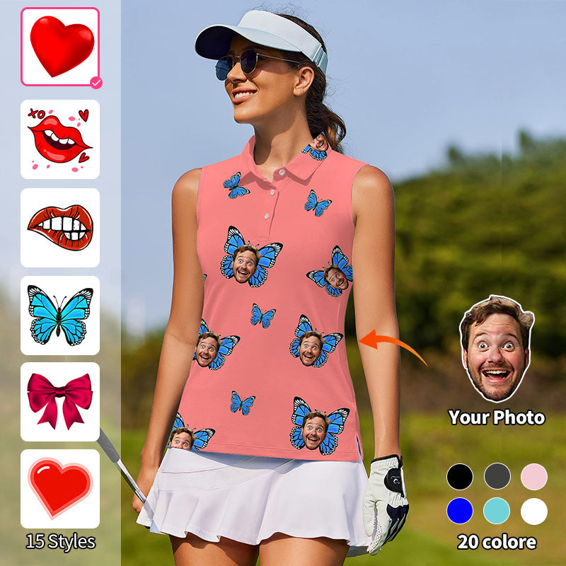 Valentine's Day Custom Photo Face Custom Color Hot Pink Women's golf Sleeveless shirt