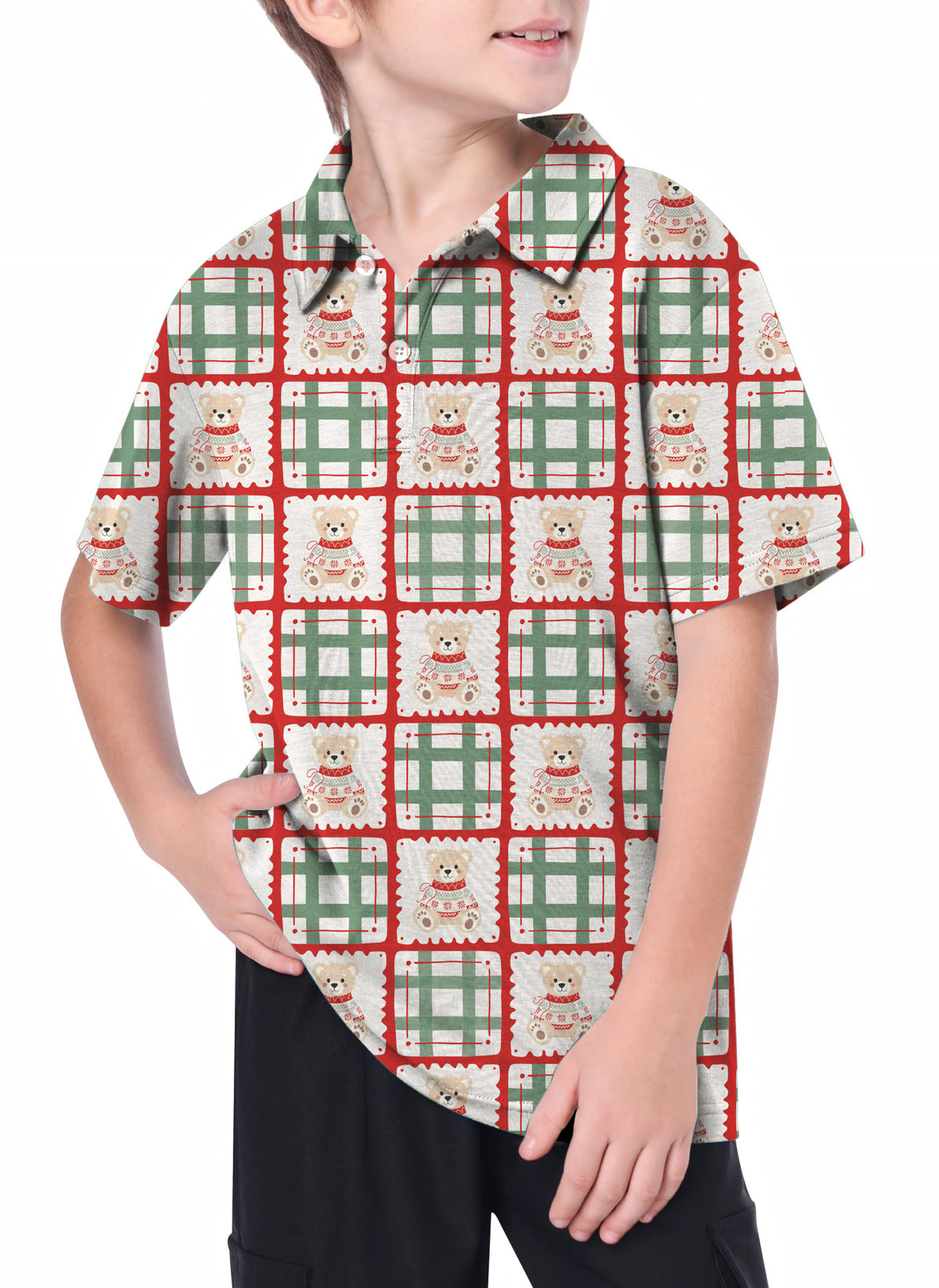 Youth Cute Christmas Teddy Bear Golf Polo