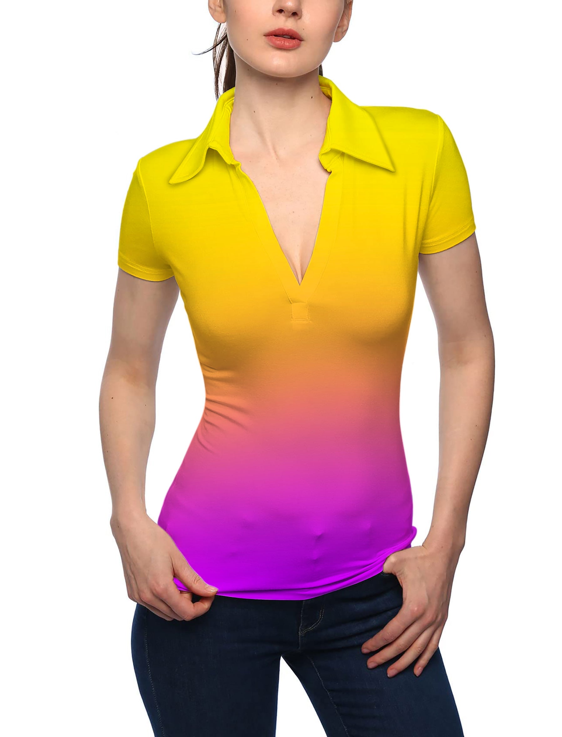 Women's Neon Gradients V Neck Golf Polo