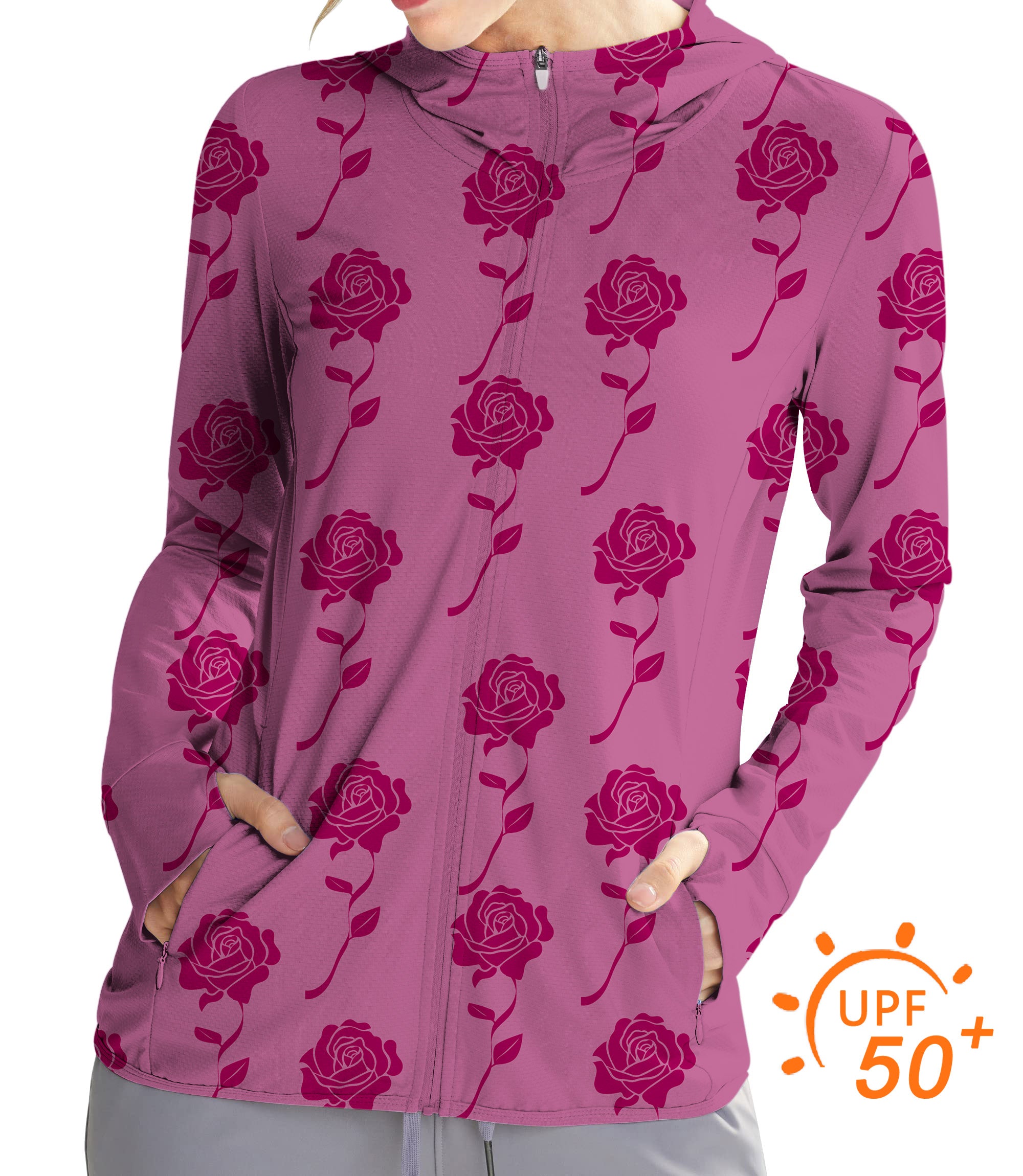 Women's Outdoor Red Roses Limited Edition Golf Sun Protection Slim Fit zip hoodies