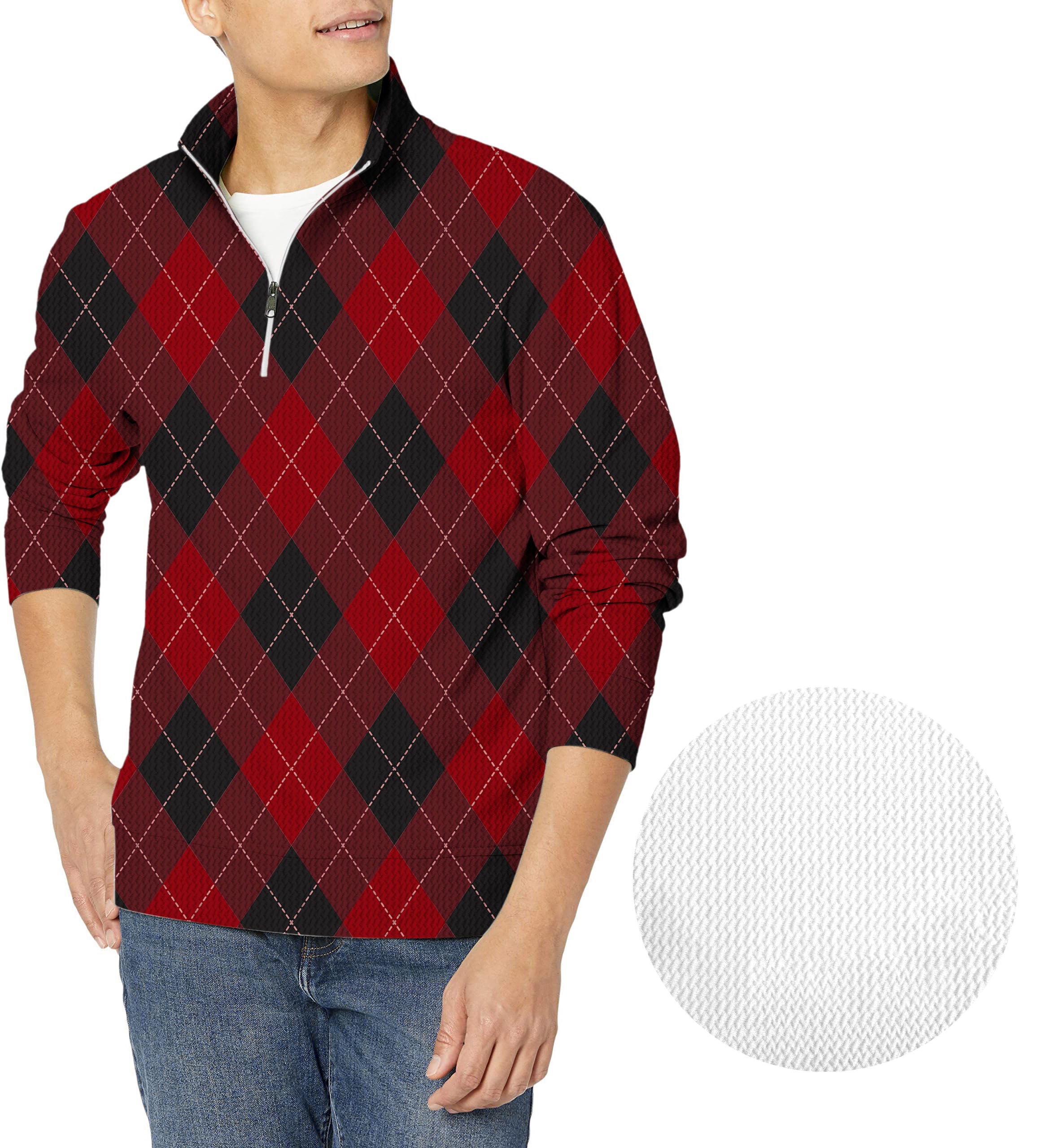 red Argyle-Men's Golf Waffle Zipper Pullover