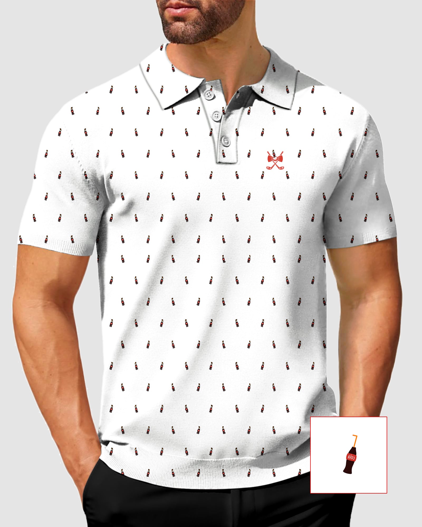 Men's White Cola Glass Bottle Golf Polo