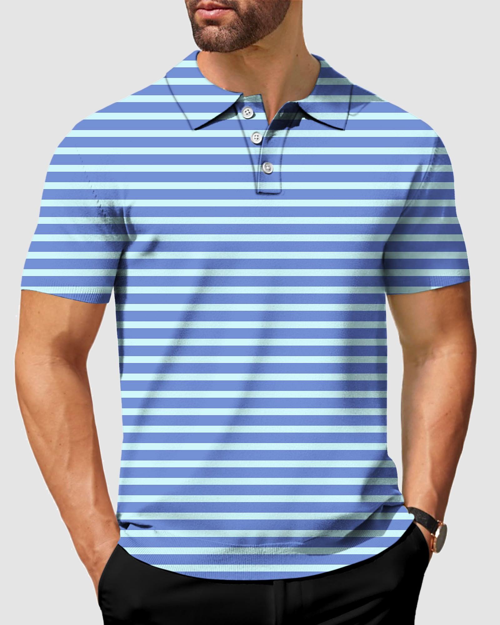 men's Summer blue Stripes golf polo