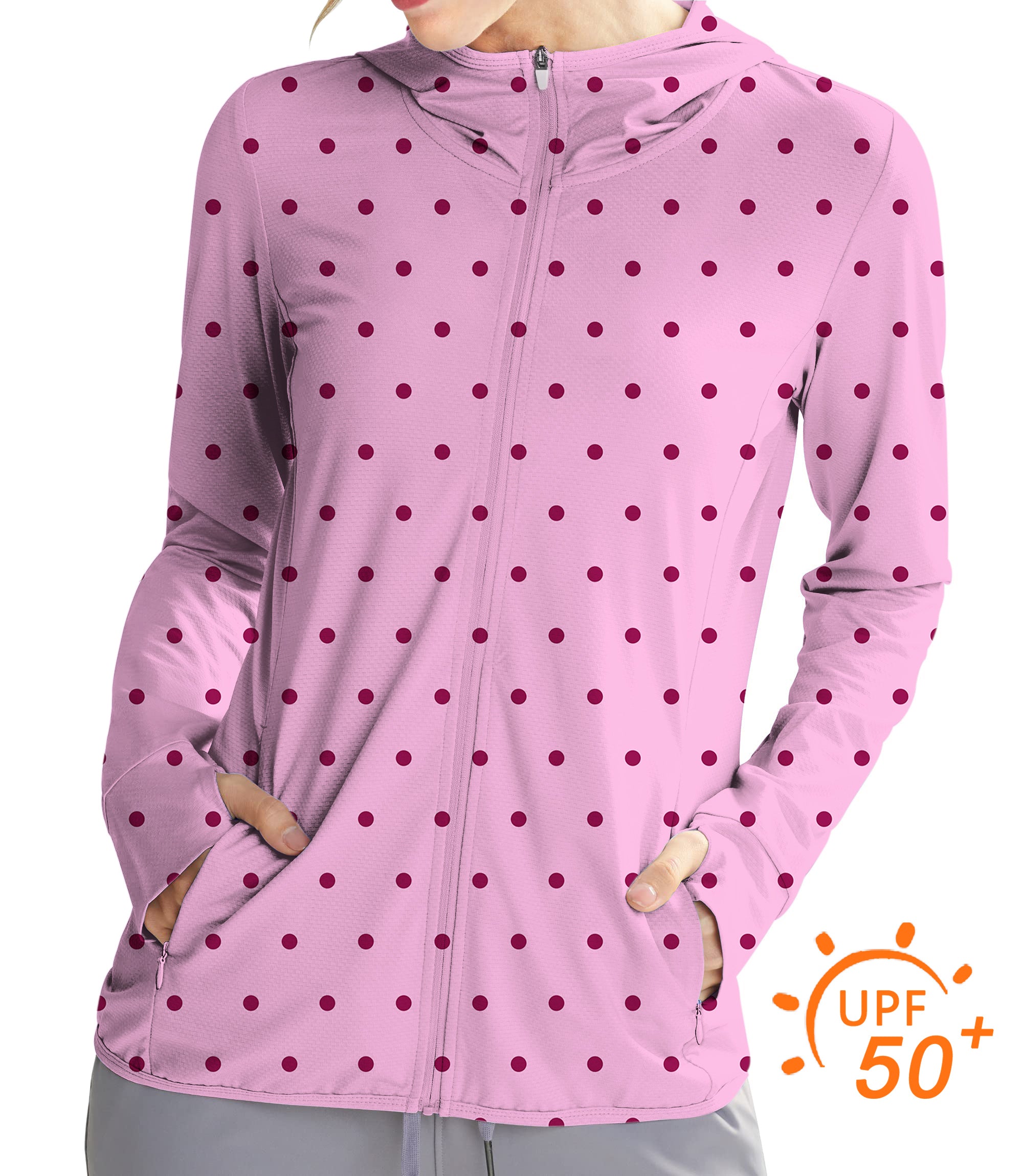 Women's Outdoor Pink Polka Dots Golf Sun Protection Slim Fit zip hoodies