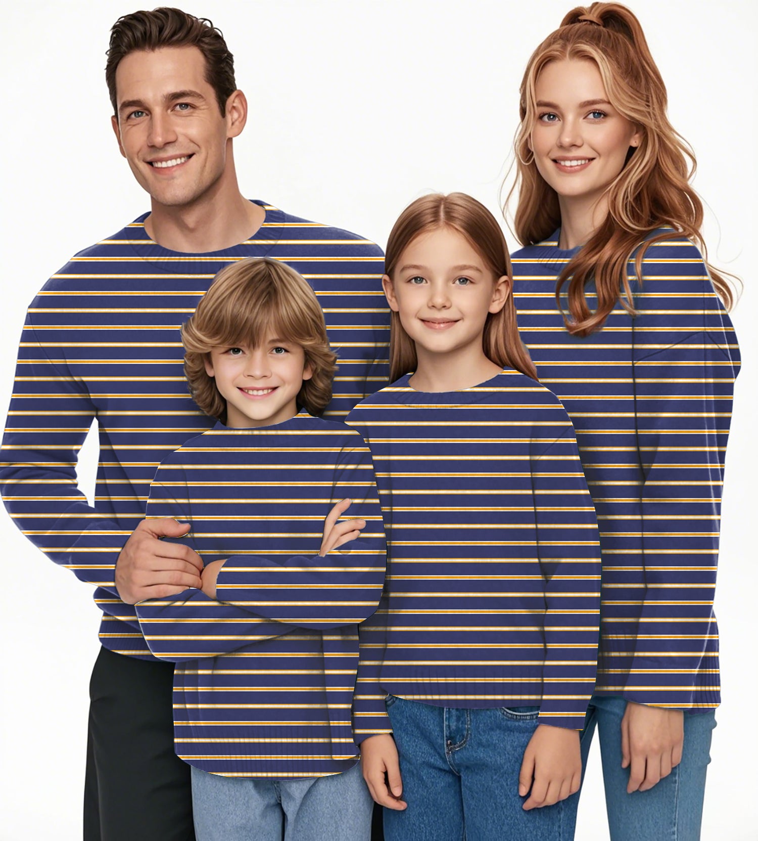 Navy blue and orange stripes Crewneck Pullover Ugly Sweater Men Women boy girl family limited edition