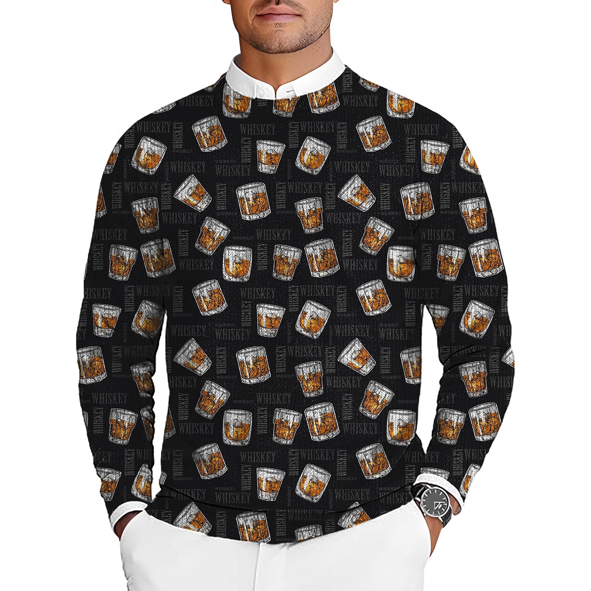 Whiskey Men's Golf Crewneck Pullover Sweaters Ugly Sweater