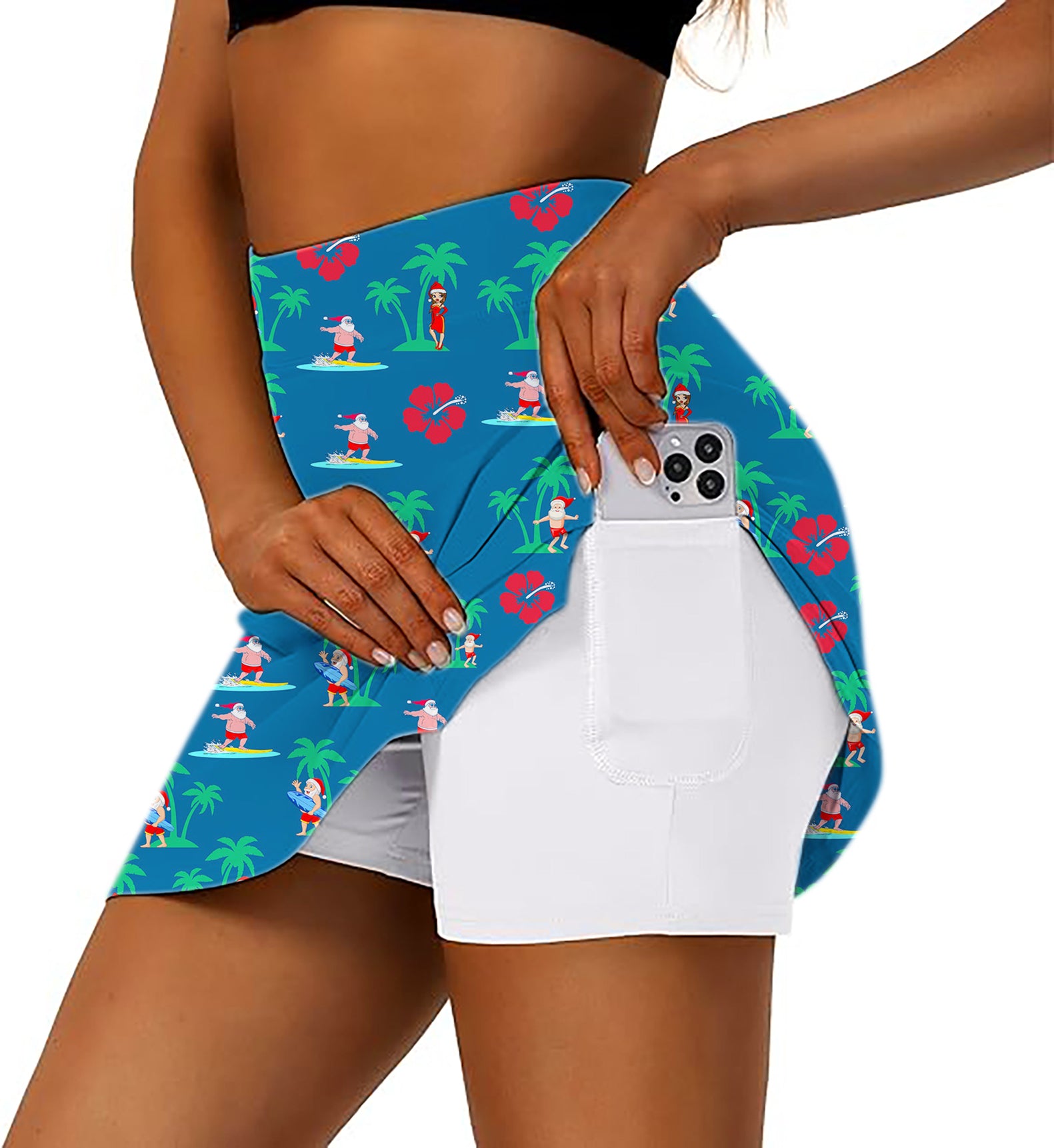 Women's Surfs Up Santa Golf Skirts Inner Shorts Pocket