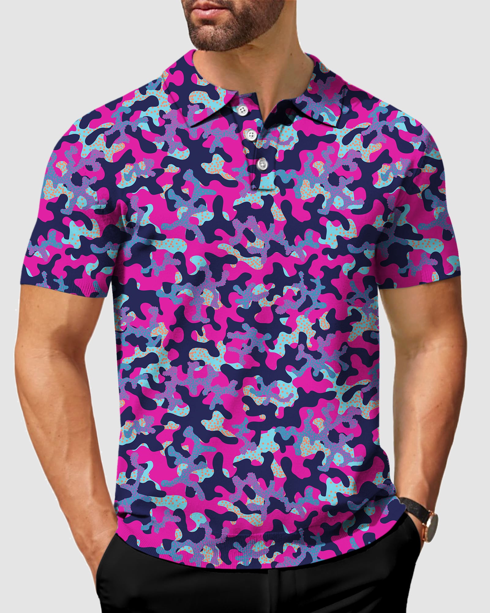 Men's purple Camouflage golf polo