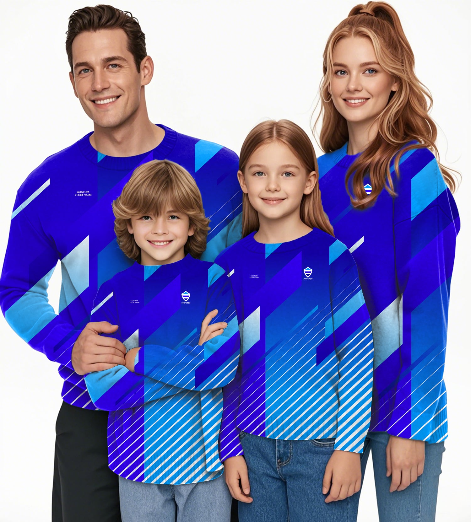 blue sport Team Crewneck Pullover Ugly Sweater Men Women boy girl family