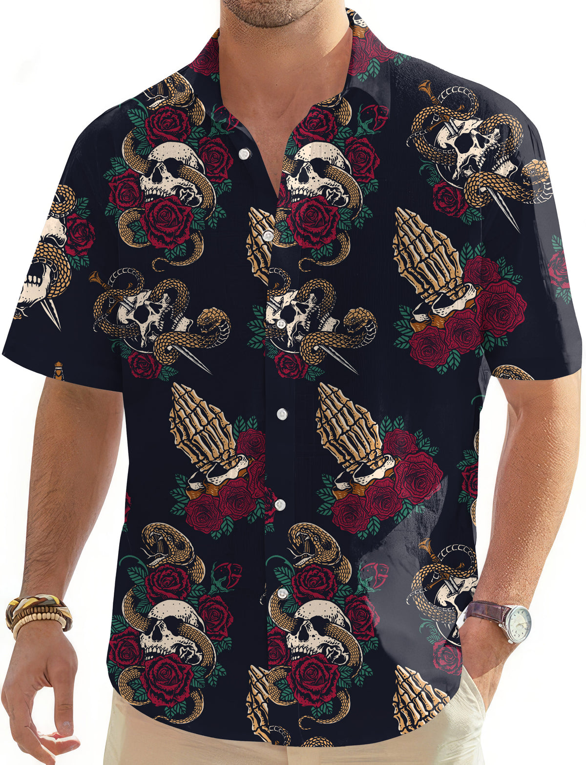 Halloween Snake Skeleton Men's Golf Hawaiian Shirts Button Down Shirt