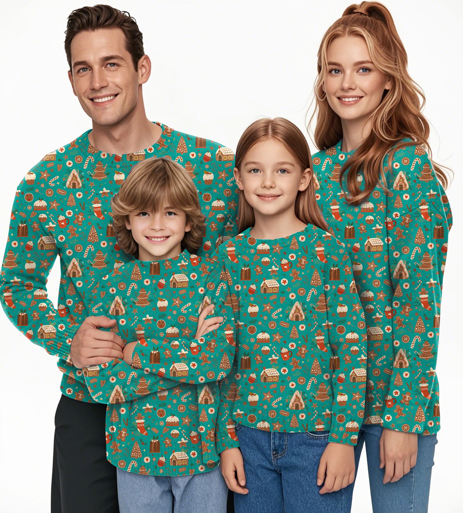Green Christmas Candy House Crewneck Pullover Ugly Sweater Men Women boy girl family