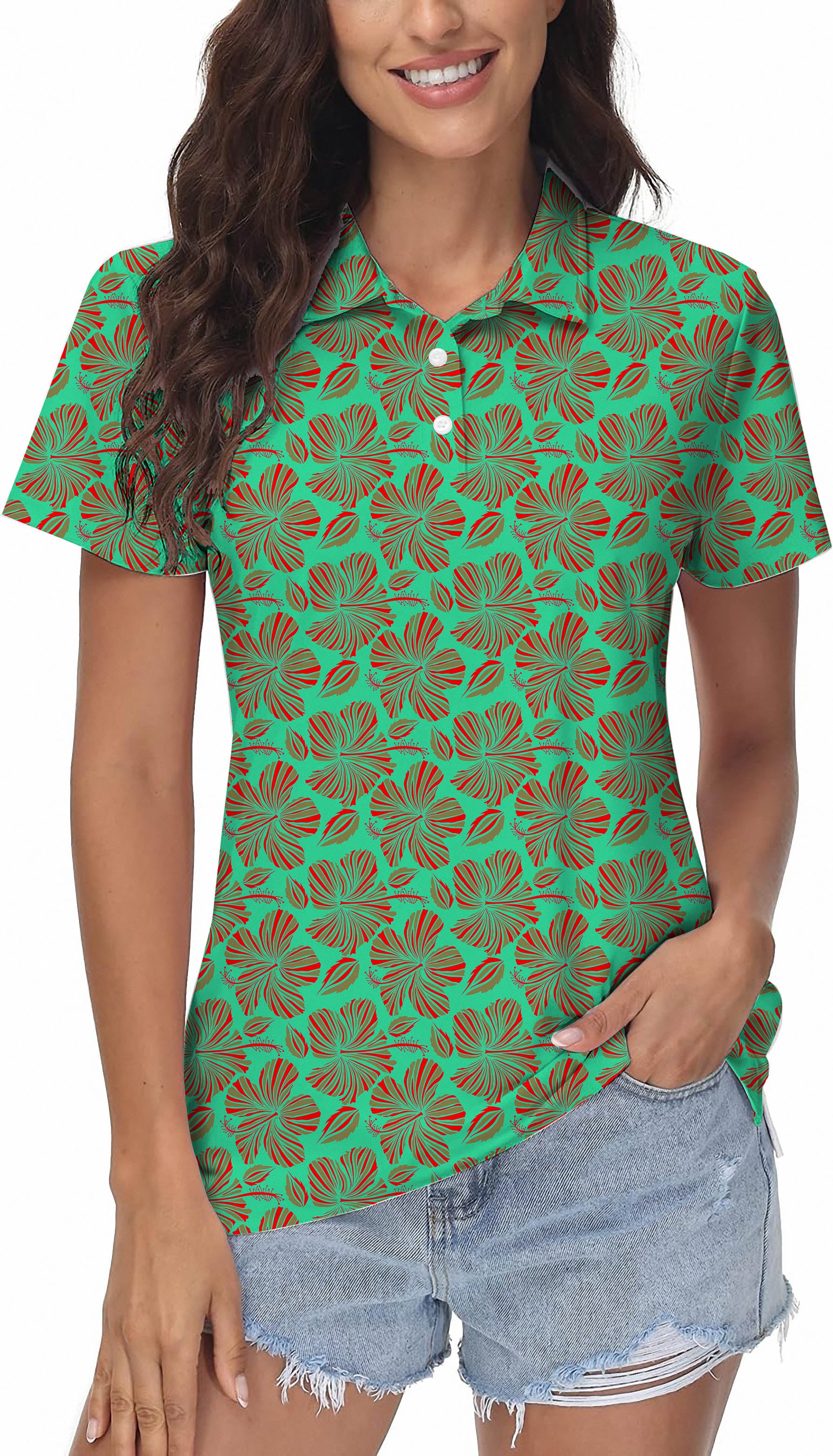 GREEN FLOWERS Women's Golf Polo