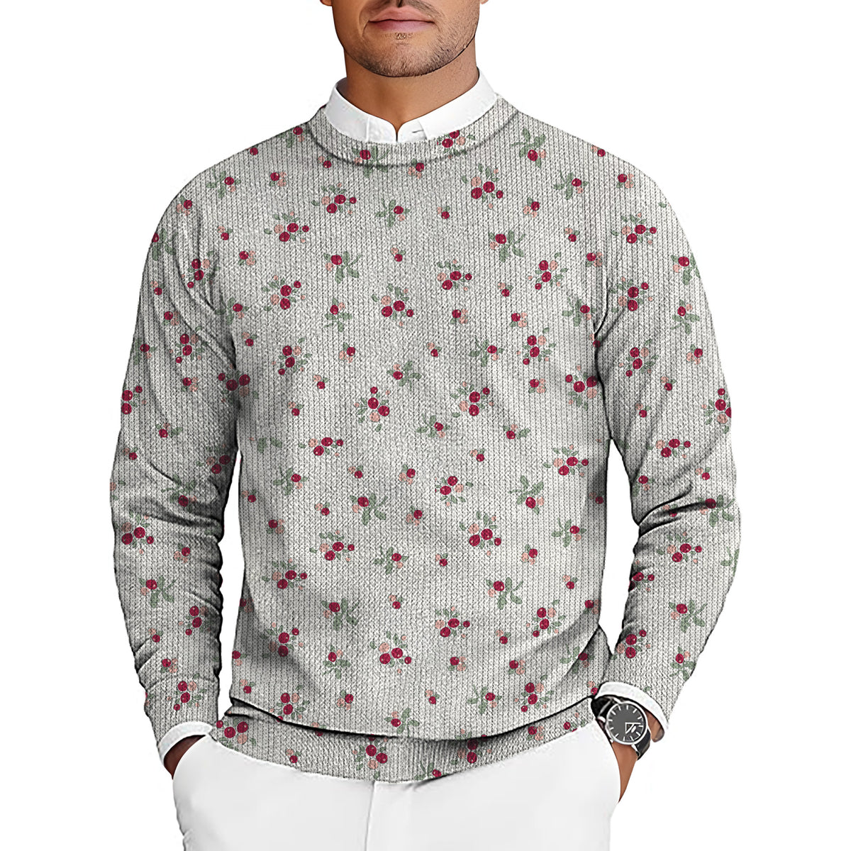 Christmas holly berries Men's Golf Crewneck Pullover Sweaters Ugly Sweater