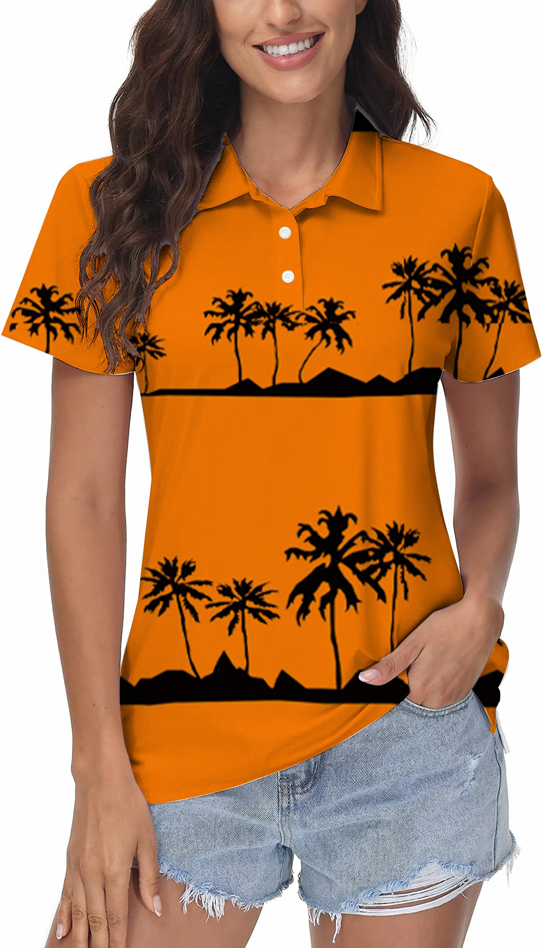 Setting sun and coconut trees Women's Golf Polo