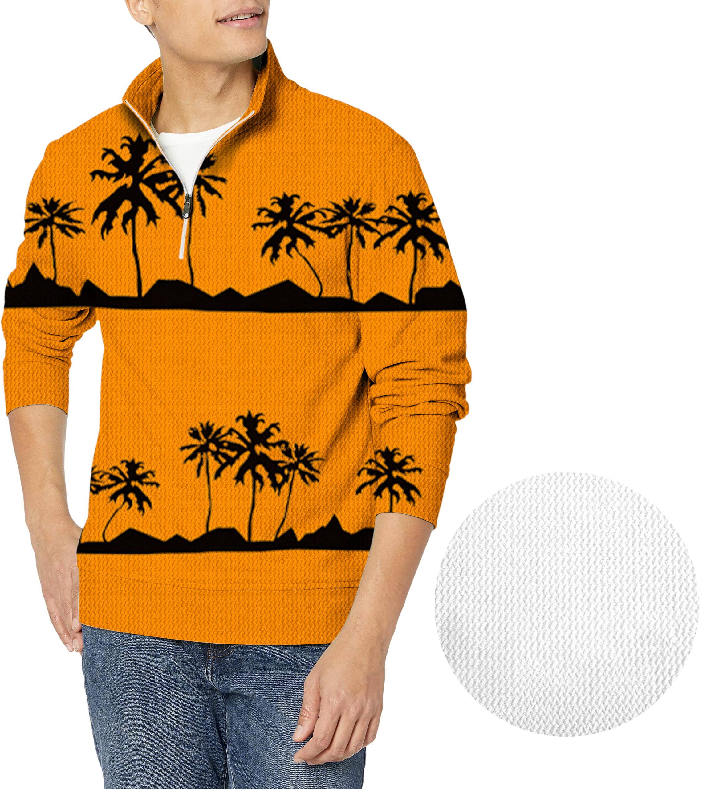 Setting sun and coconut trees Men's Golf Waffle Zipper Pullover