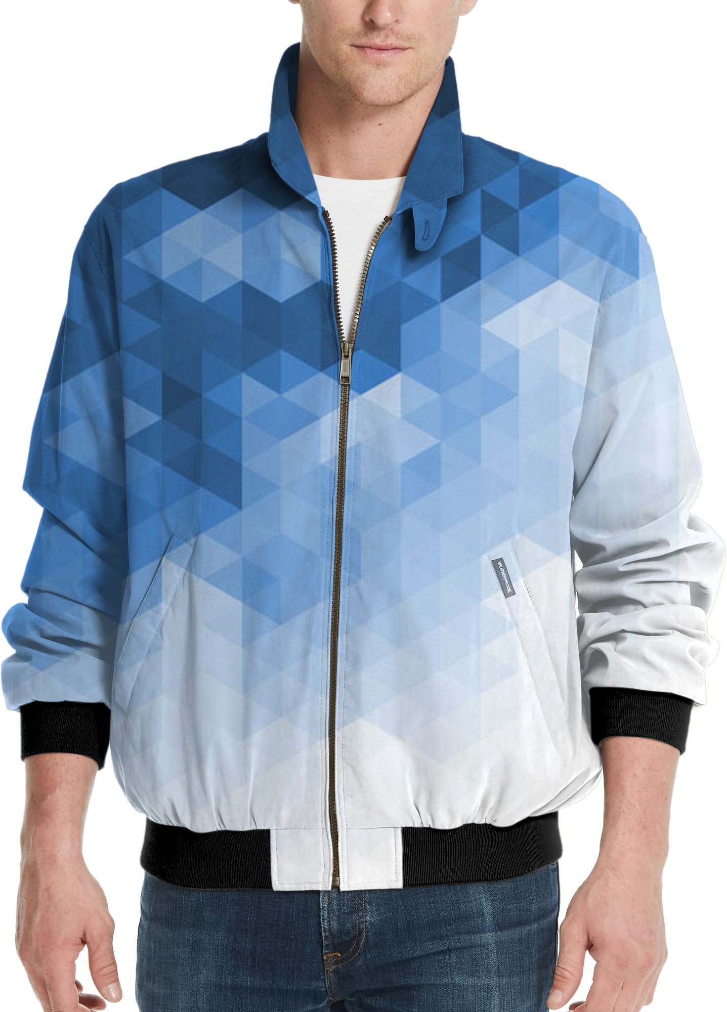 Abstract Blue Background With Triangular Pattern Men's Golf Windbreaker Light Jacket