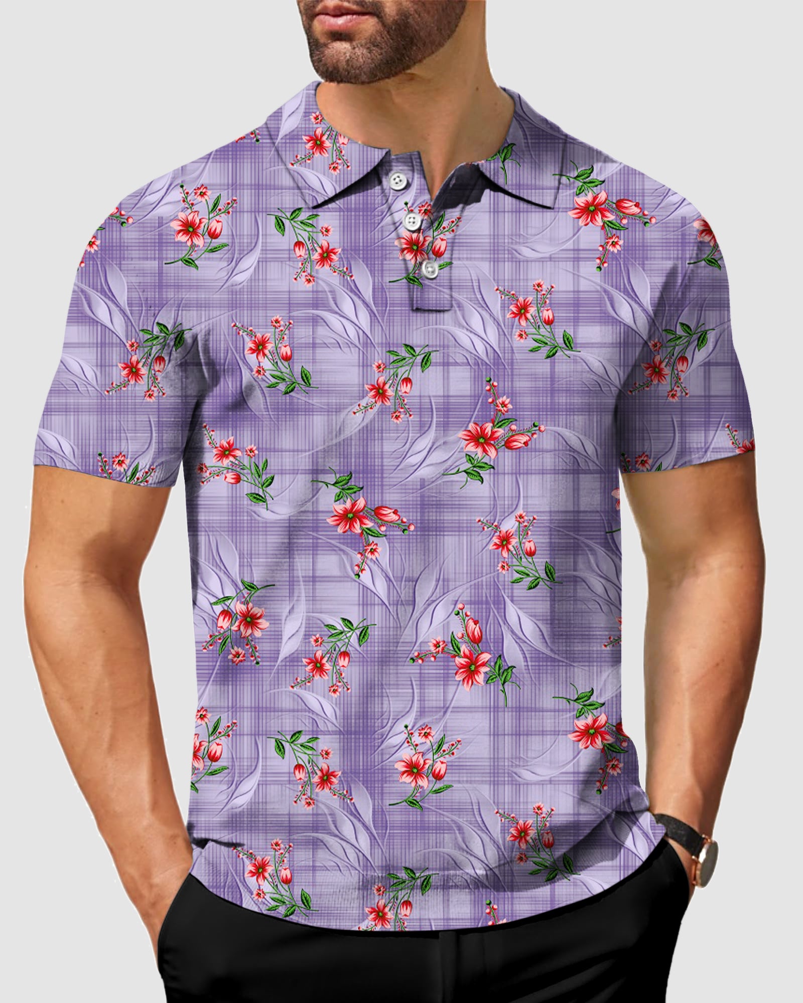 Men's Purple flower Golf Polo