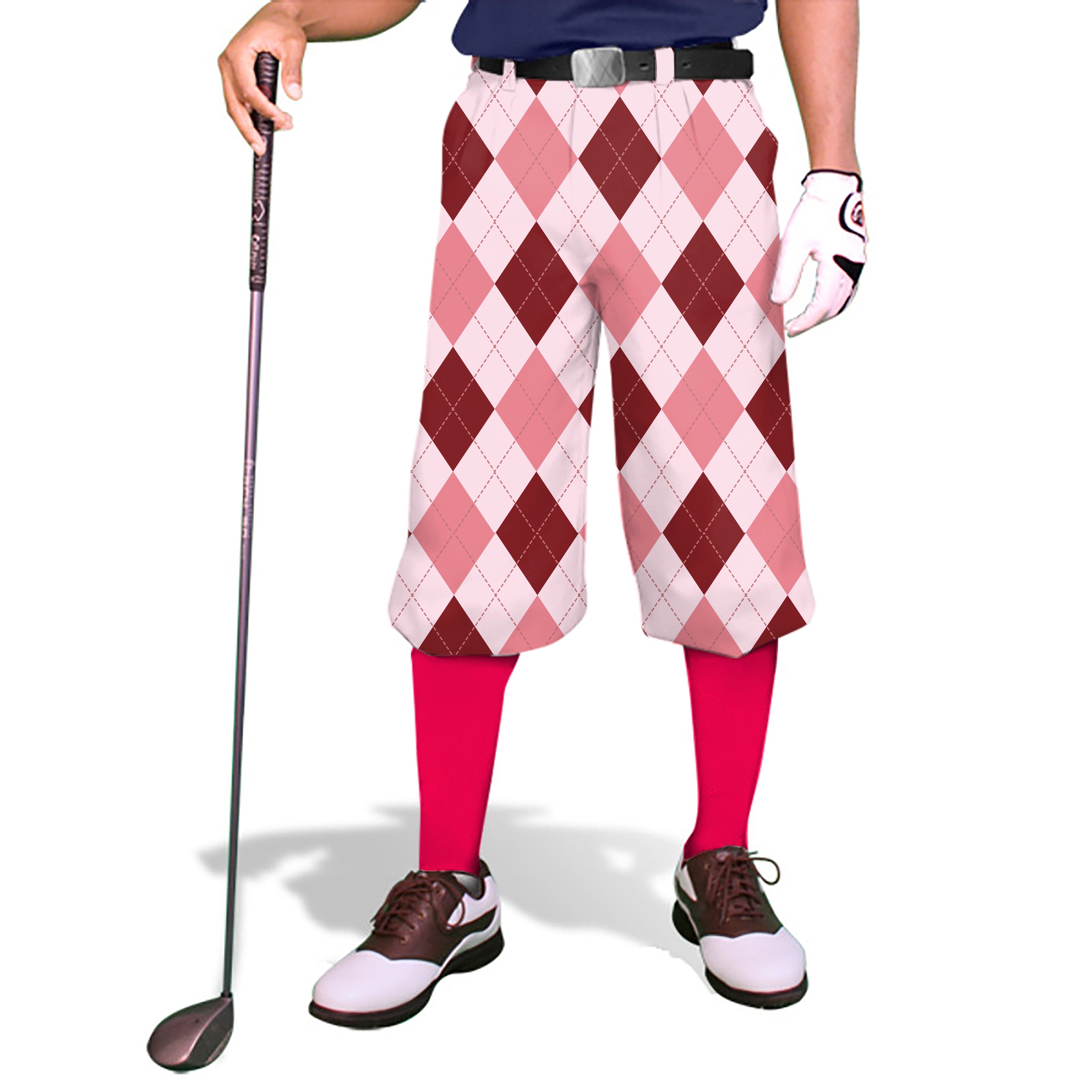 pink Argyle-Men's Golf Knickers Pants