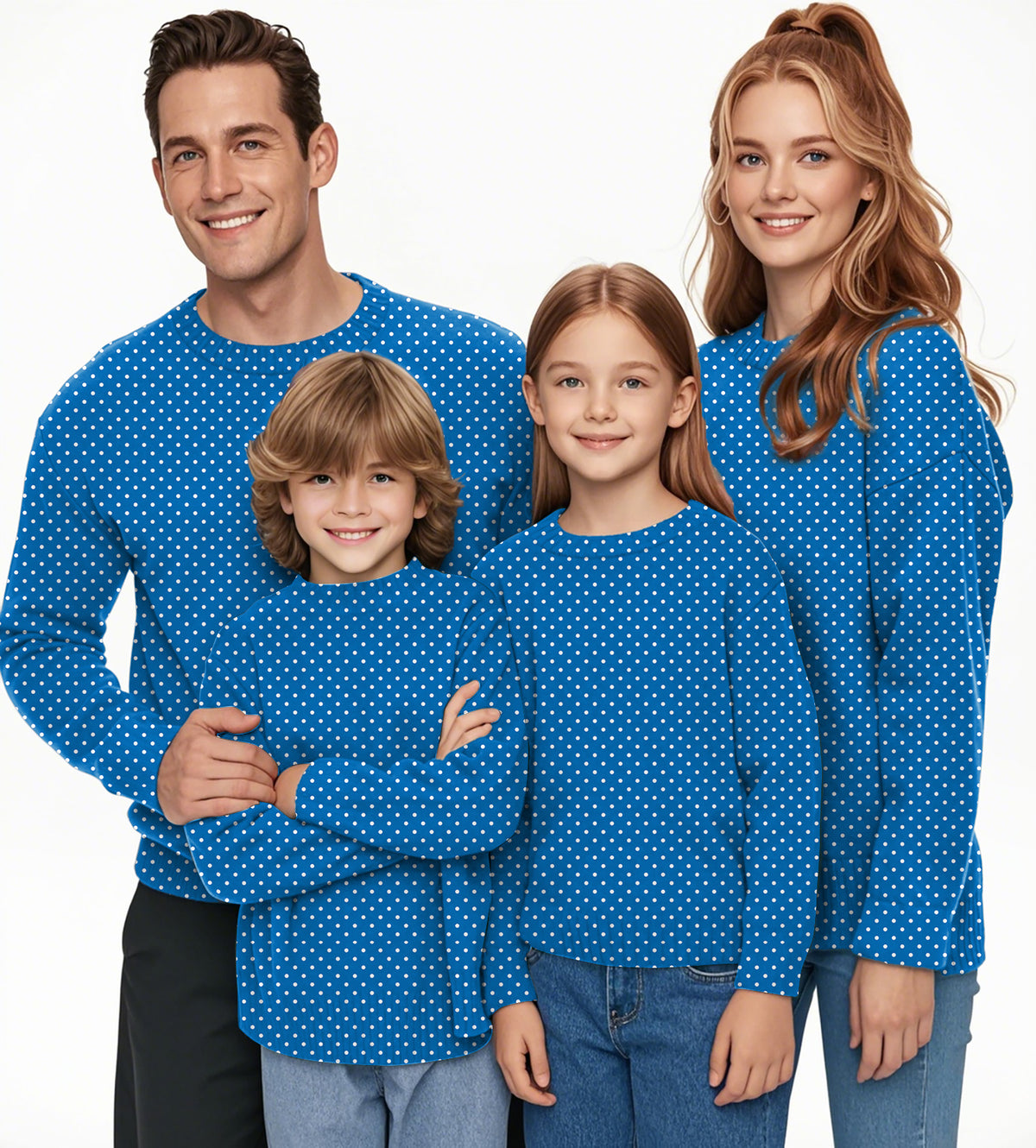 Sky blue with white polka dots Crewneck Pullover Ugly Sweater Men Women boy girl family
