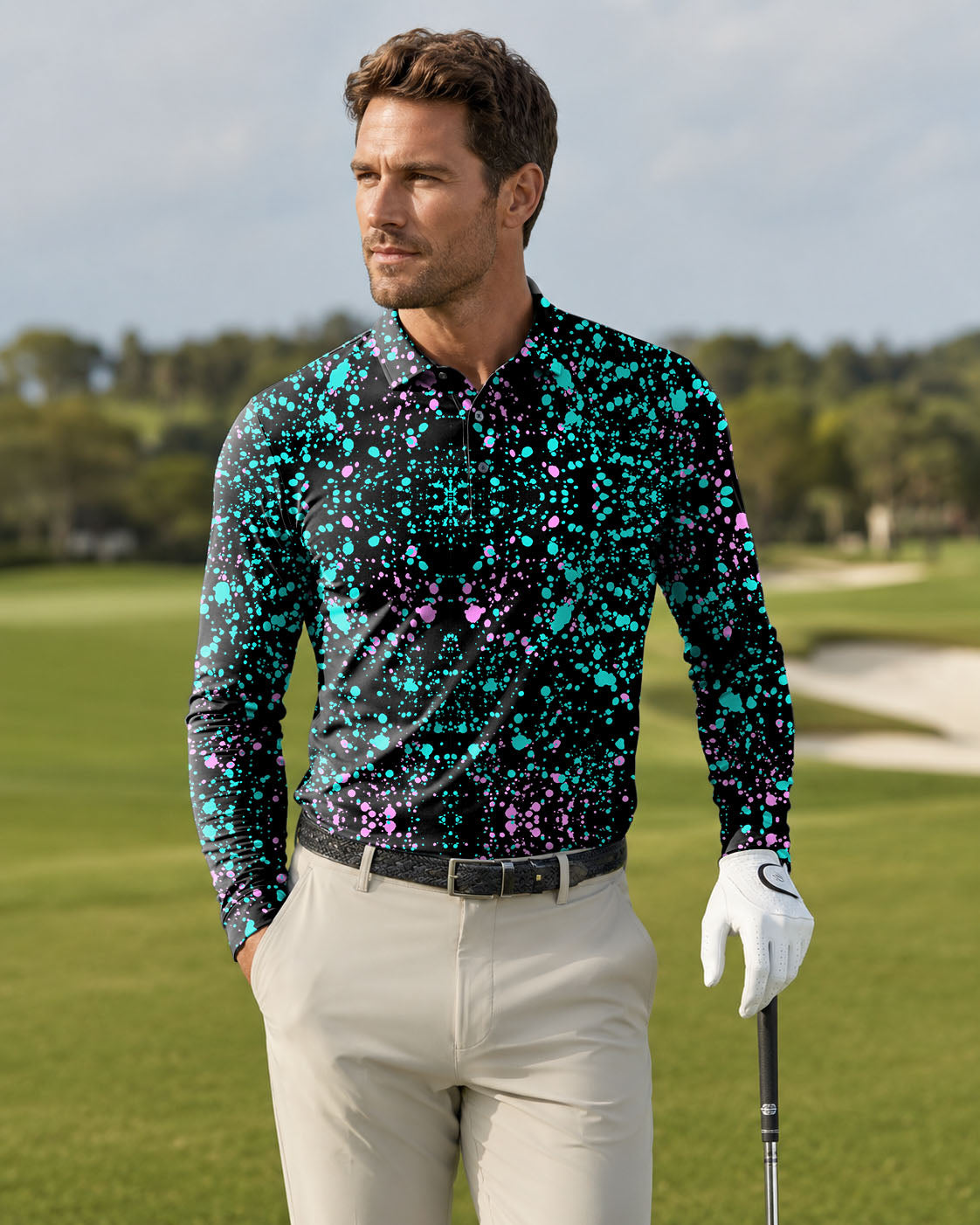 GALAXIES -men's golf Long-sleeved Polo