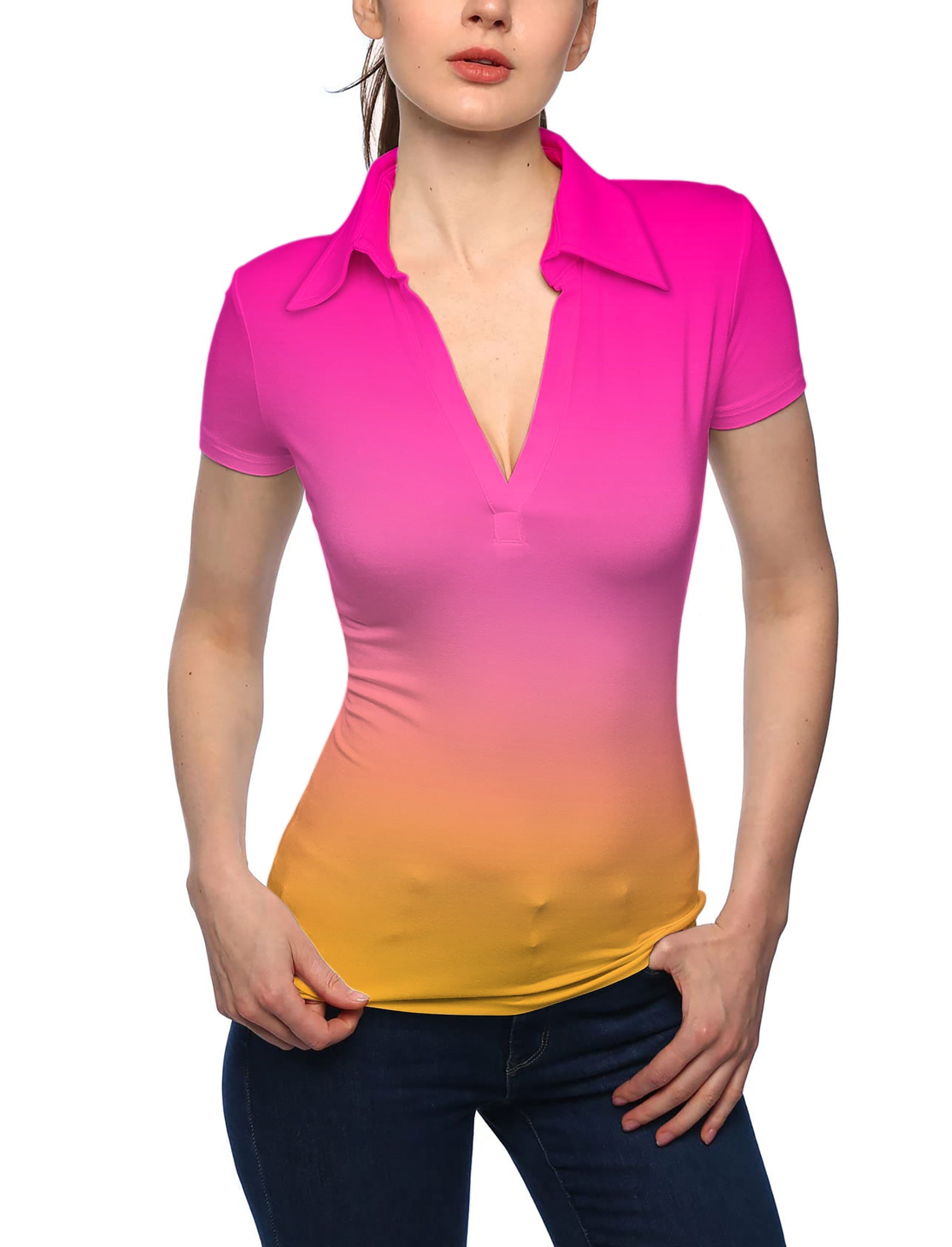 Women's Neon Gradients V Neck Golf Polo