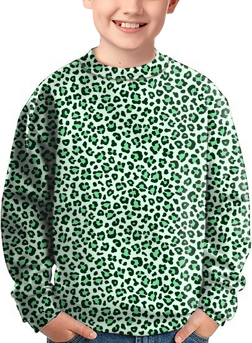 Green leopard print Crewneck Pullover Kids Ugly Sweater