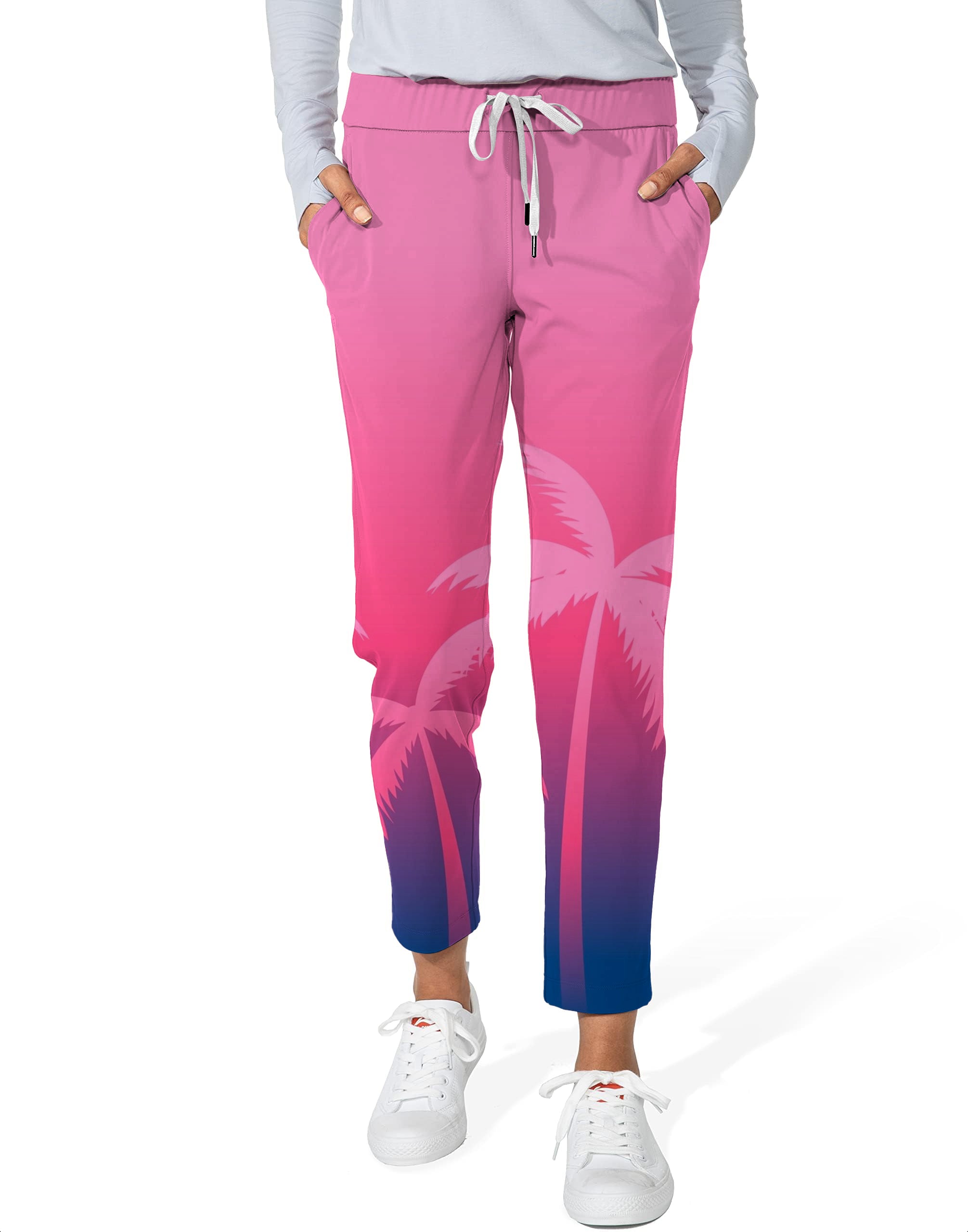 Pink Palm Paradise-Women's 7/8 Stretch Ankle Golf Pants