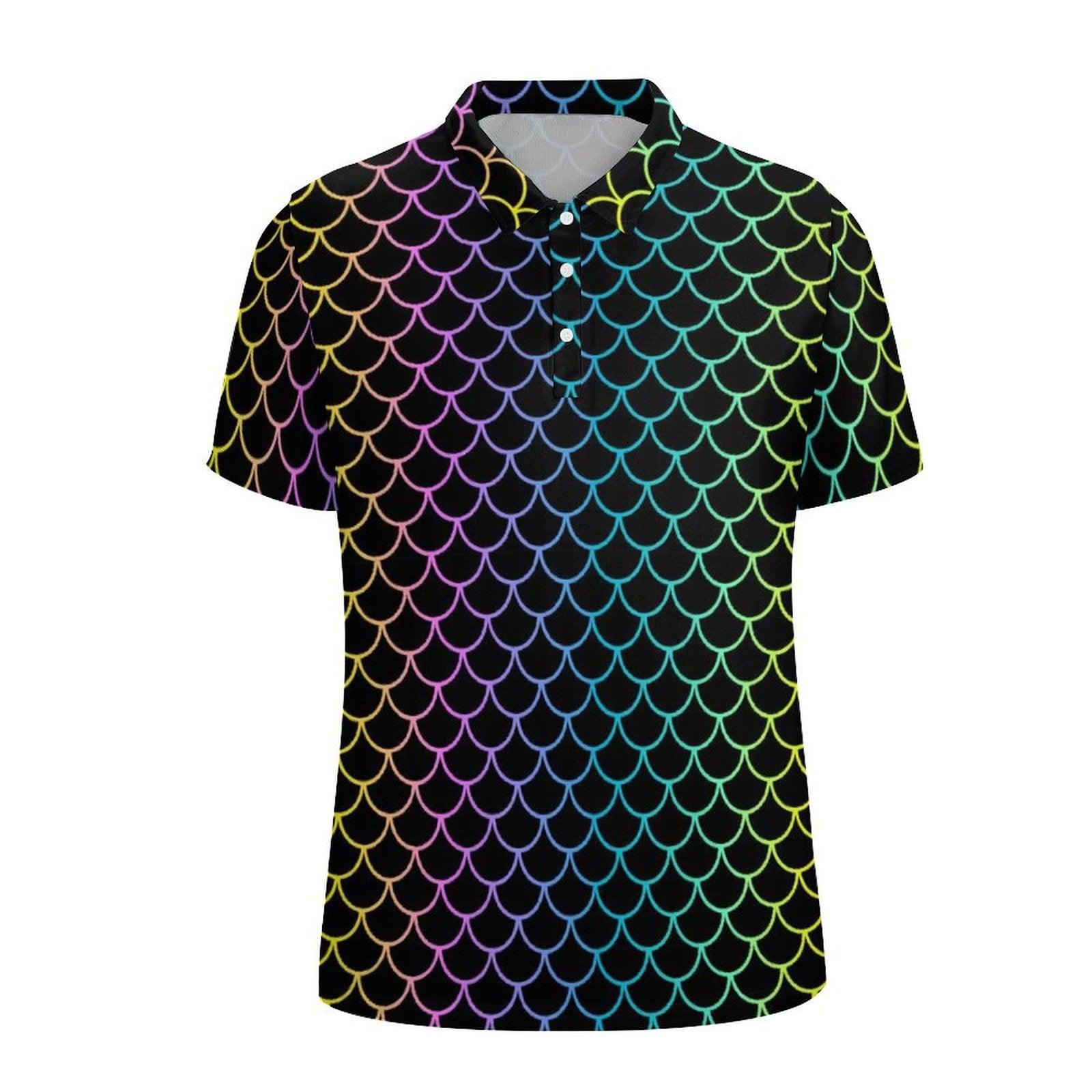 Fish scale gradient color Men's golf polo