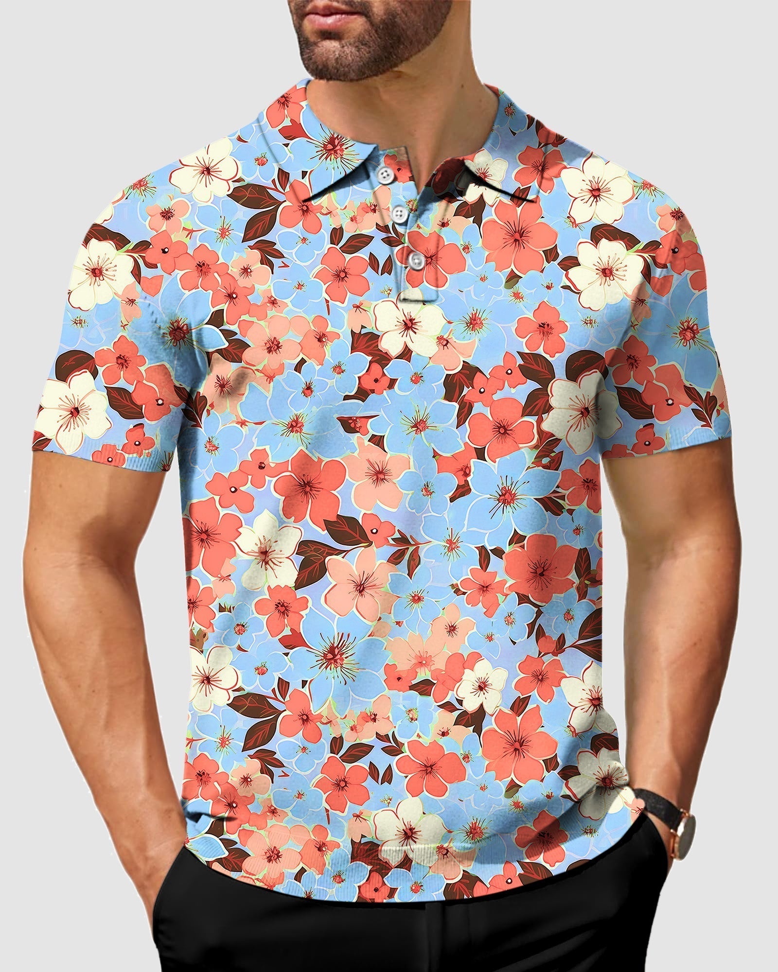 Men's Light Tropical flowers Polo