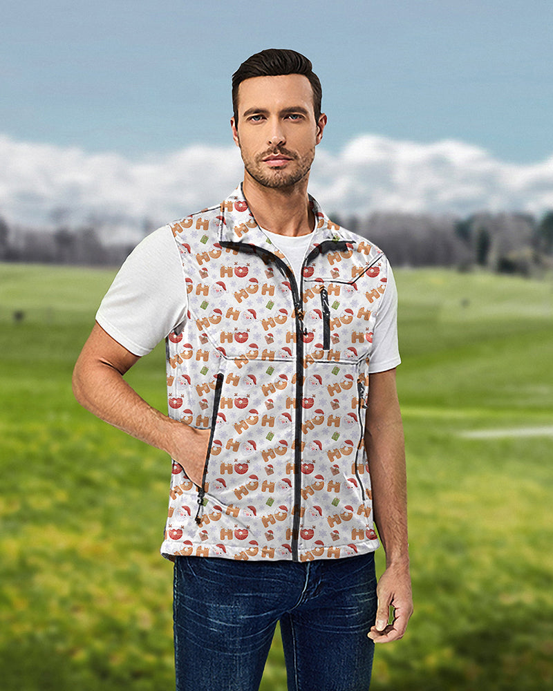 Men's Christmas Gingerbread HO lightweight softshell sleeveless vest jacket for golf, windproof and waterproof