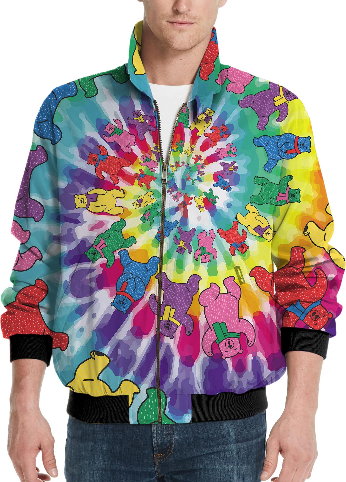 Men's golf windbreaker jacket with colorful kaleidoscope bear design