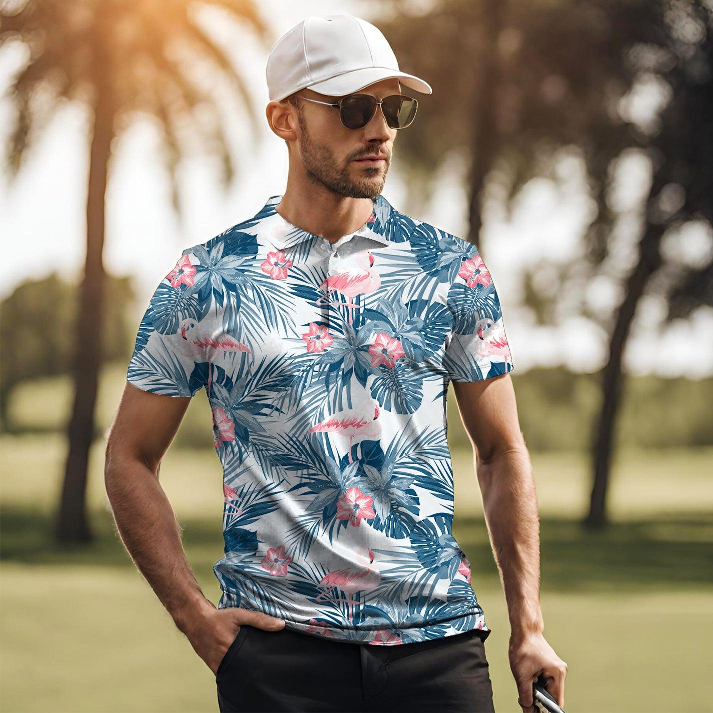 Blue leaf flamingo Mens Polo