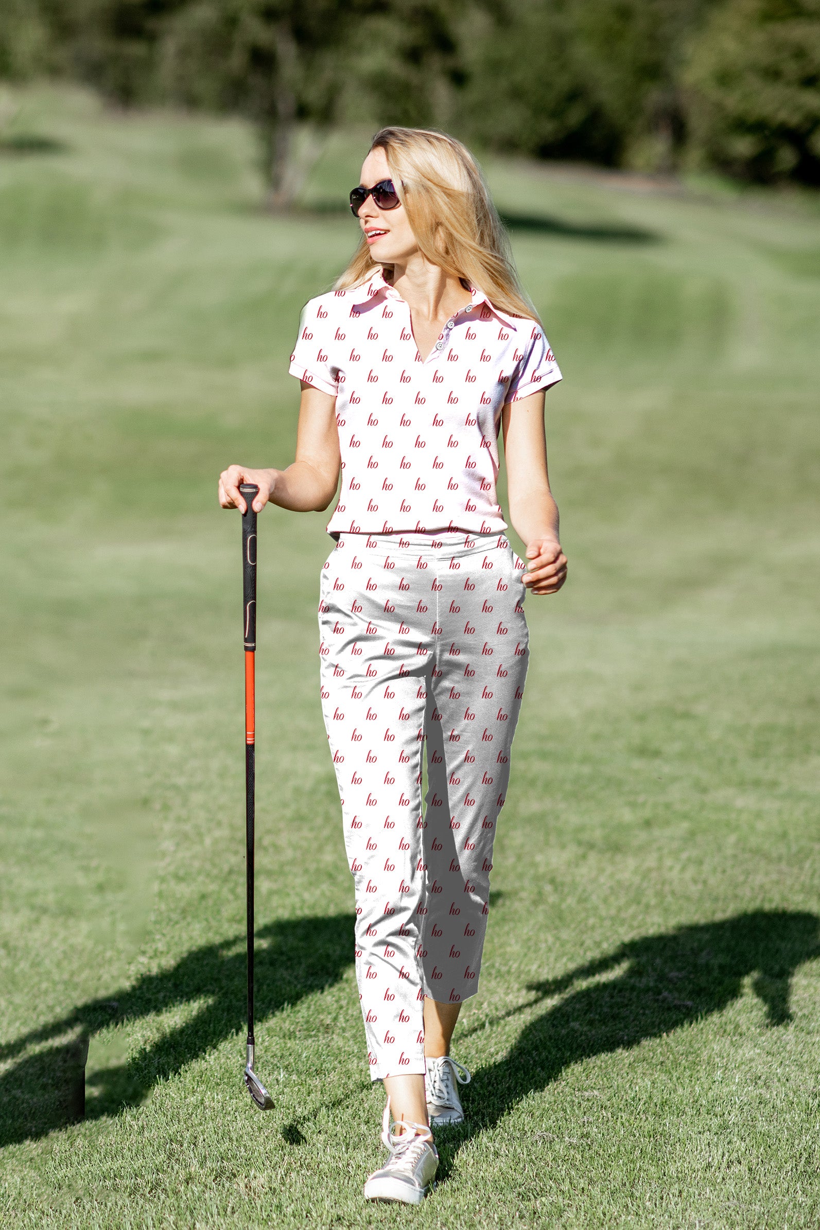 Women's Golf Polo+Pants Set White Custom Name Christmas