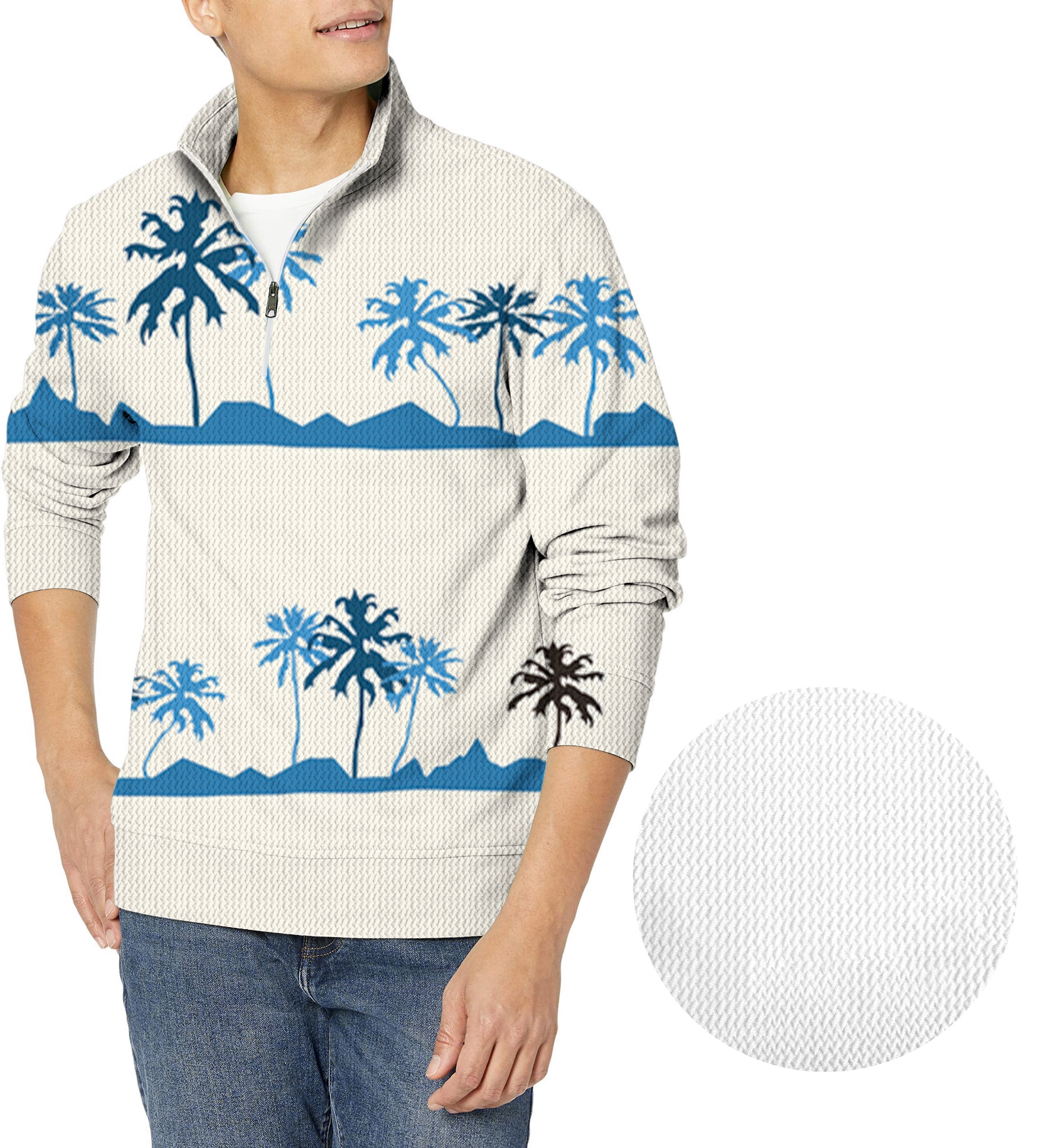palm tree Men's Golf Waffle Zipper Pullover