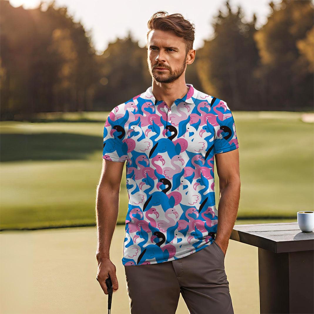 Men's golf polo Flamingo Party