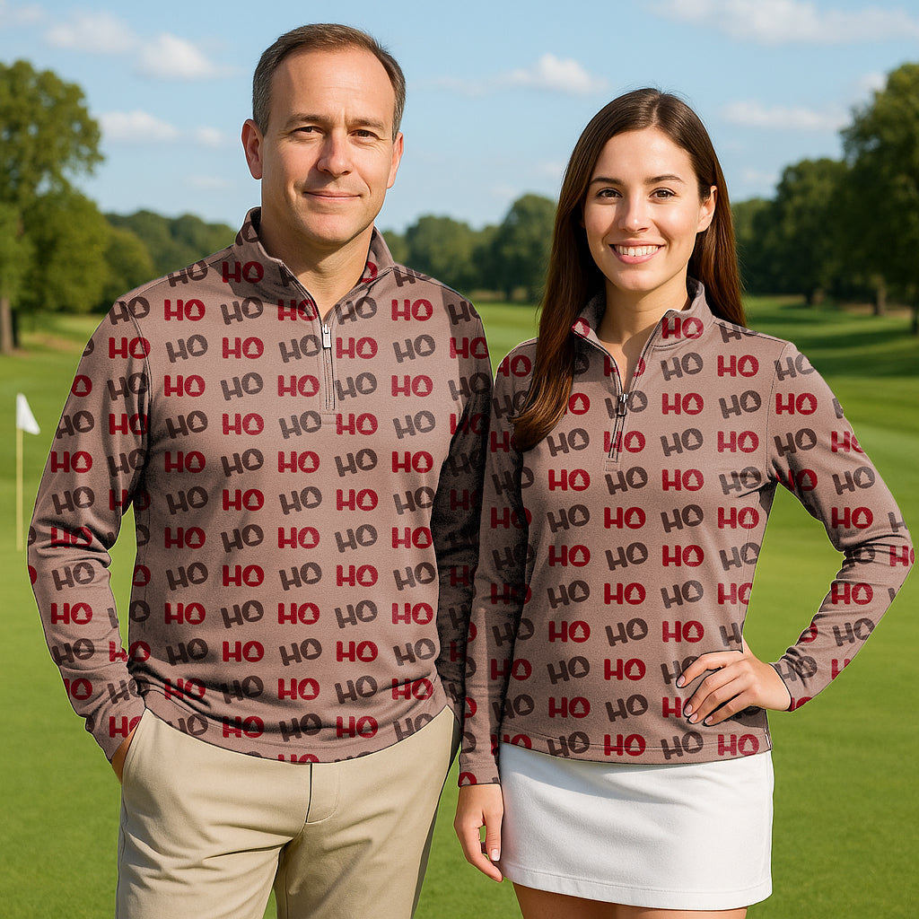 Christmas Tree HO Couple Golf Active 3/4 Zipper Top Long Sleeves