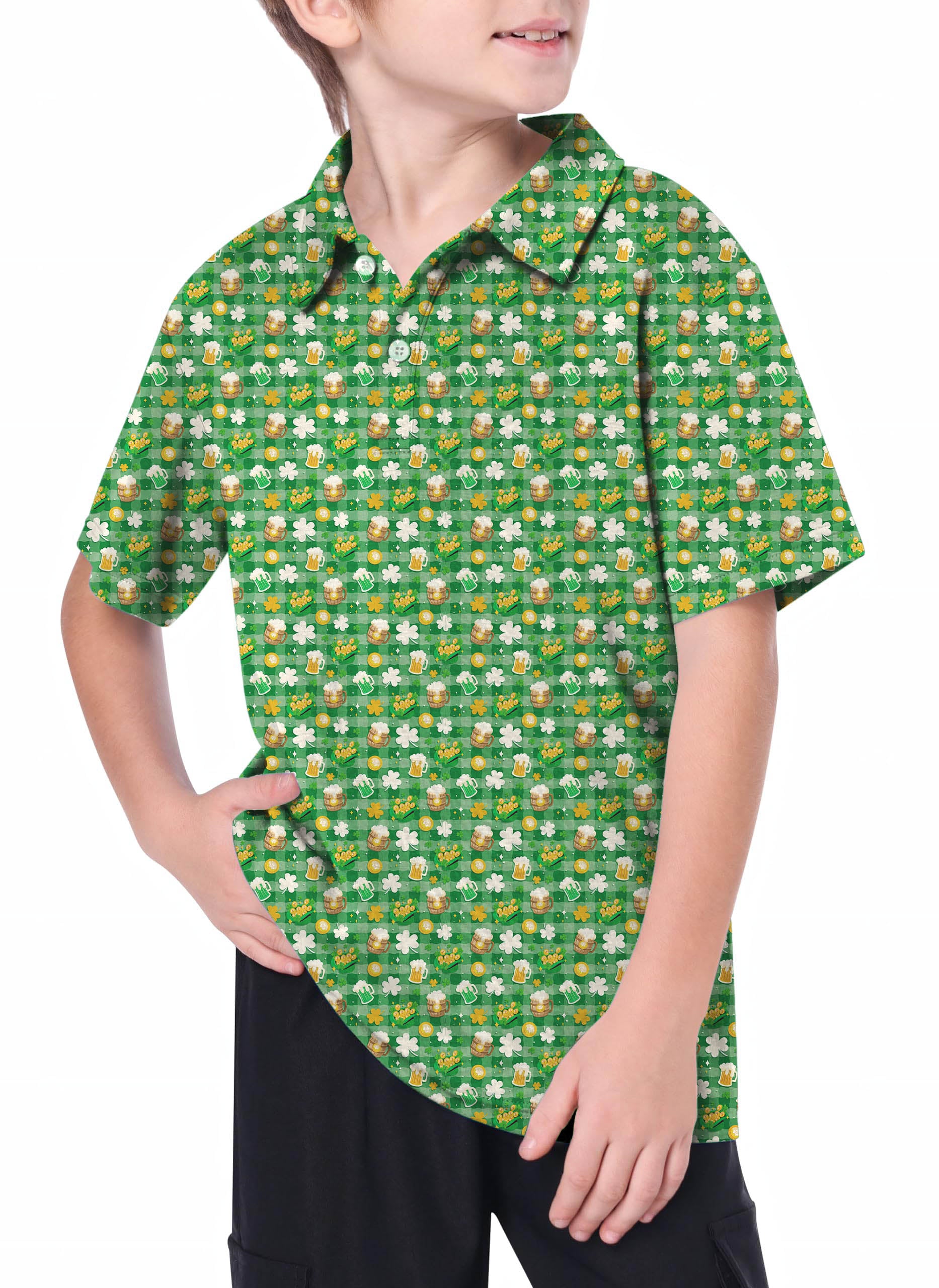 Youth Green beer and clover leaf St. Patrick's Day Golf Polo