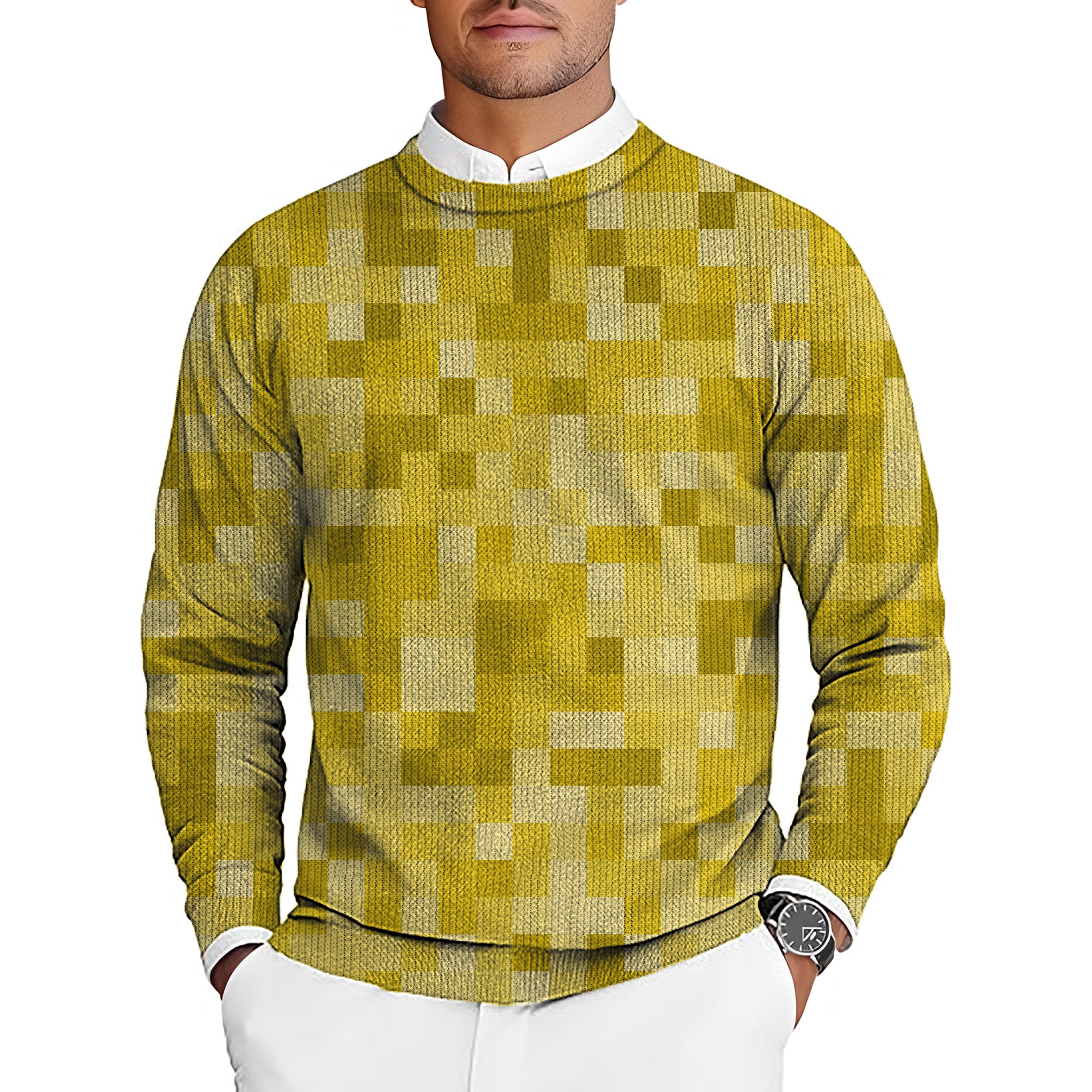 Yellow Pixel Big Men's Golf Crewneck Pullover Sweaters Ugly Sweater