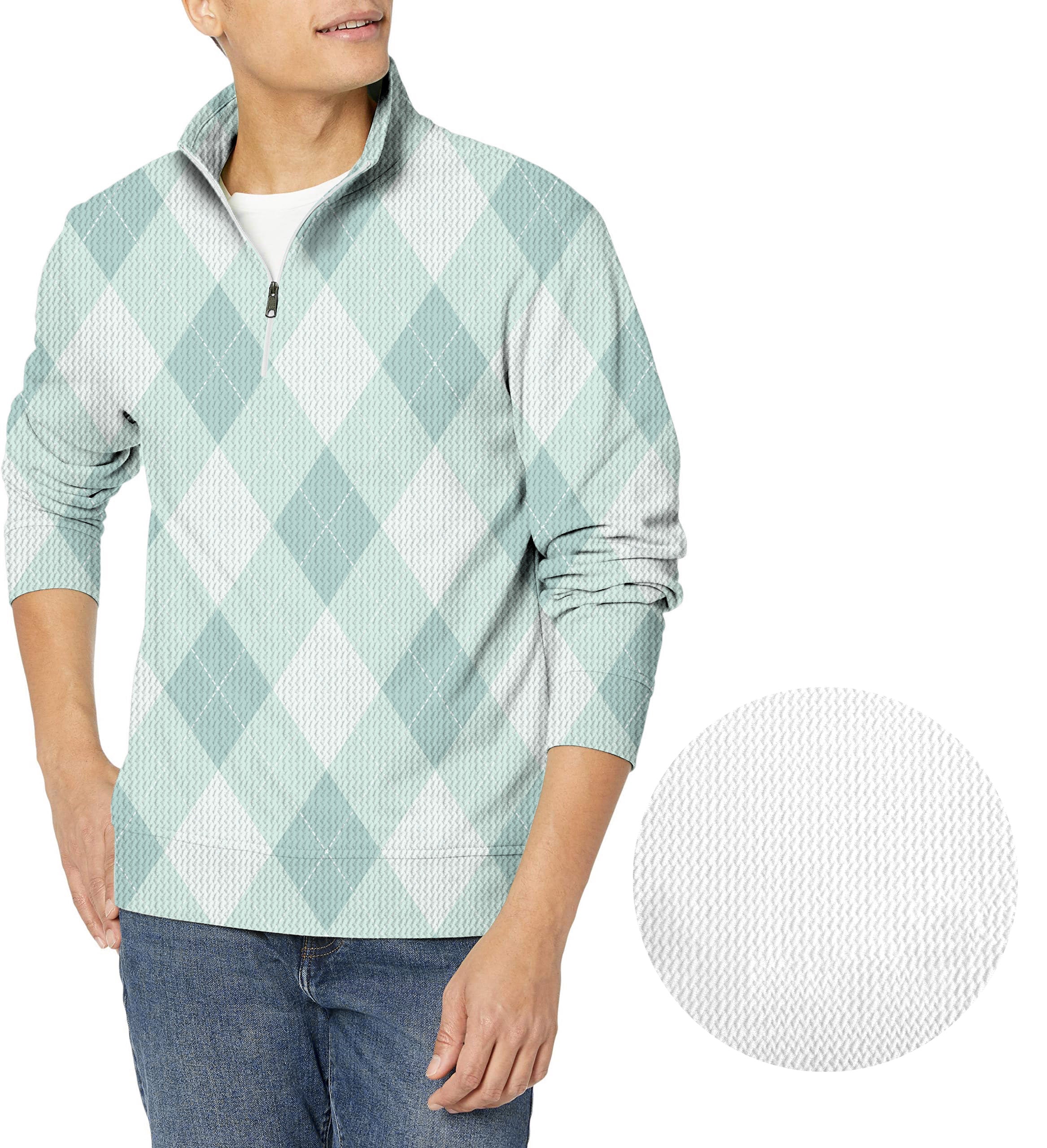 Green Argyle-Men's Golf Waffle Zipper Pullover