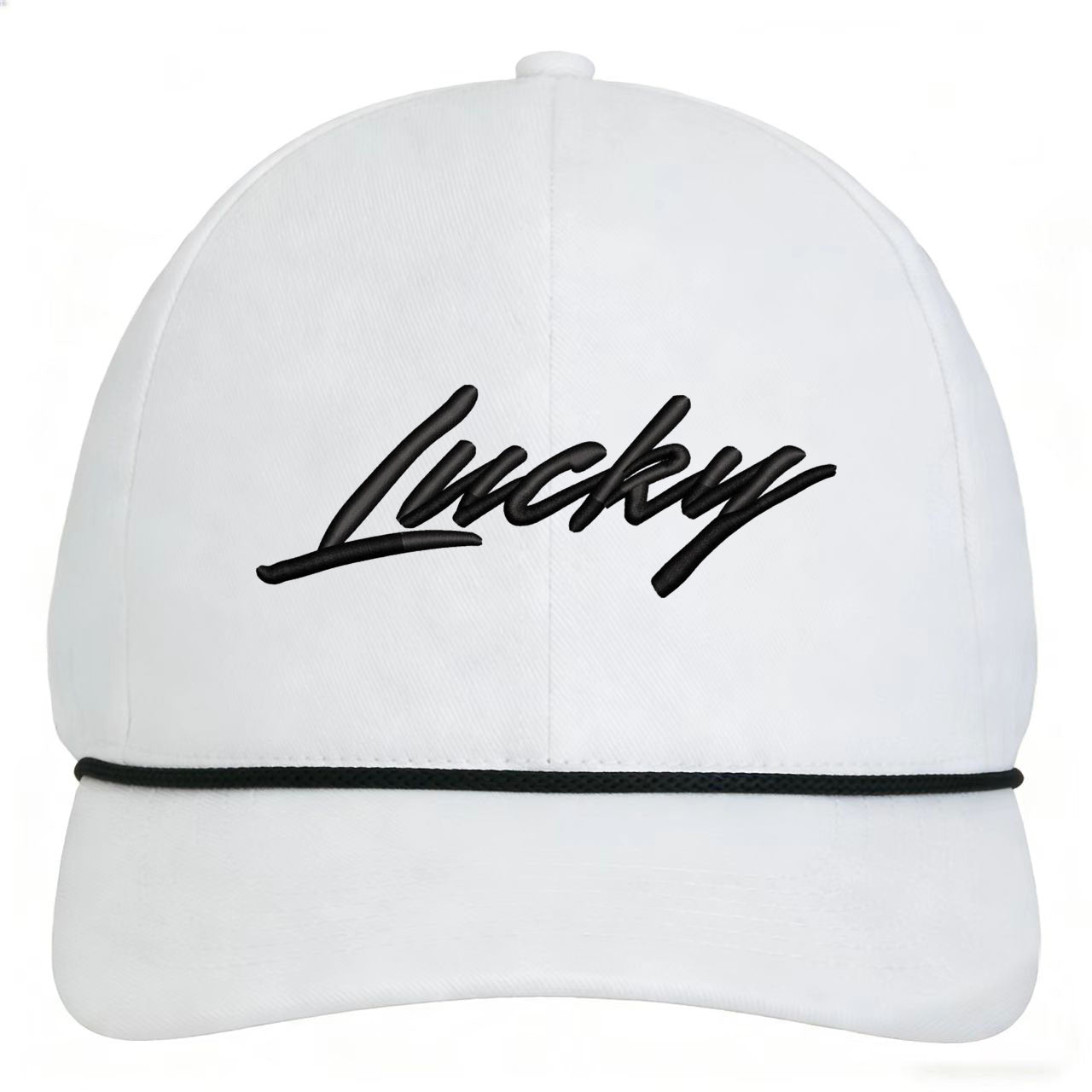 3D Embroidered Lucky Script Golf  White Name Hats