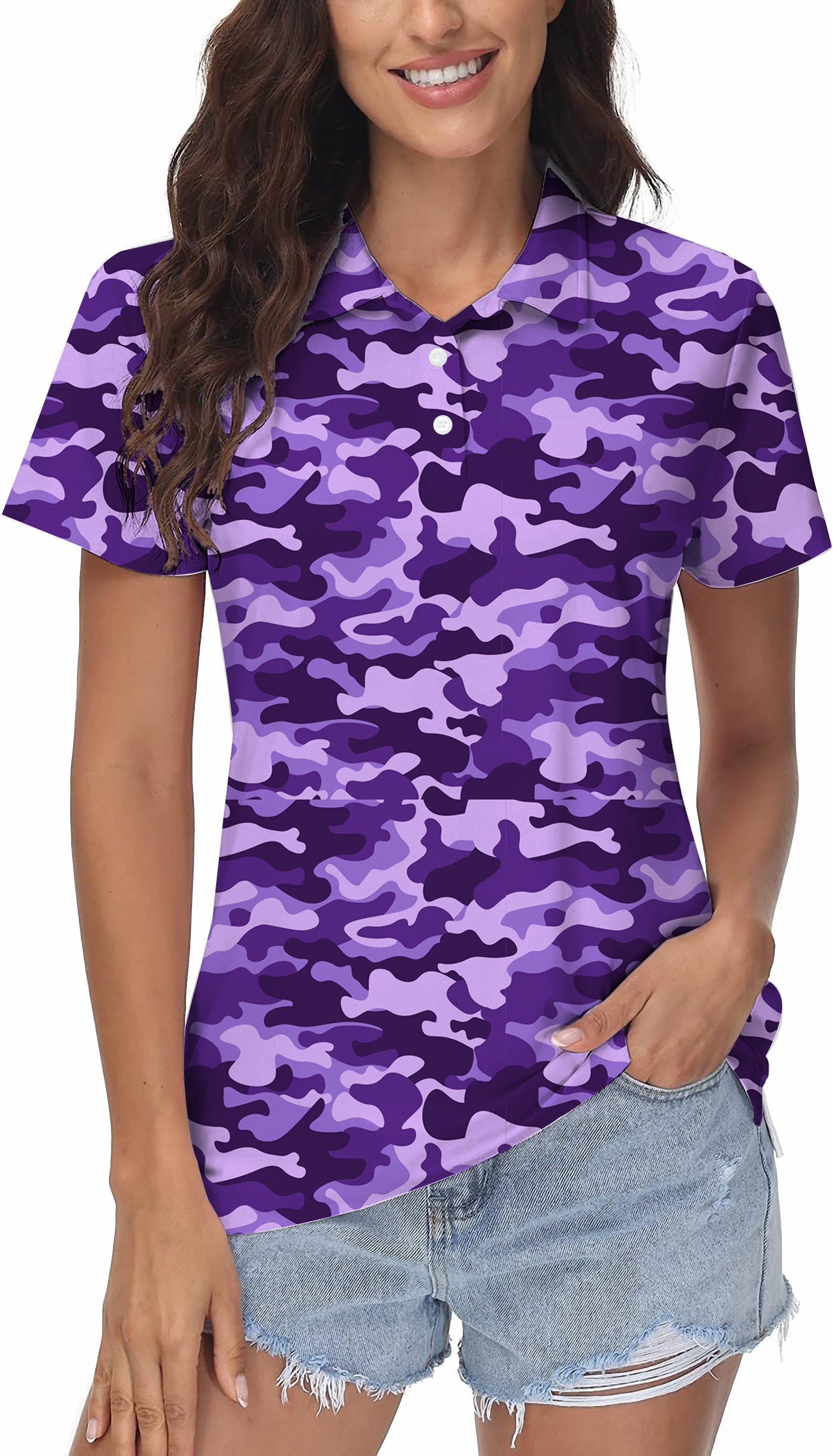 Purple Camo Women's Golf Polo