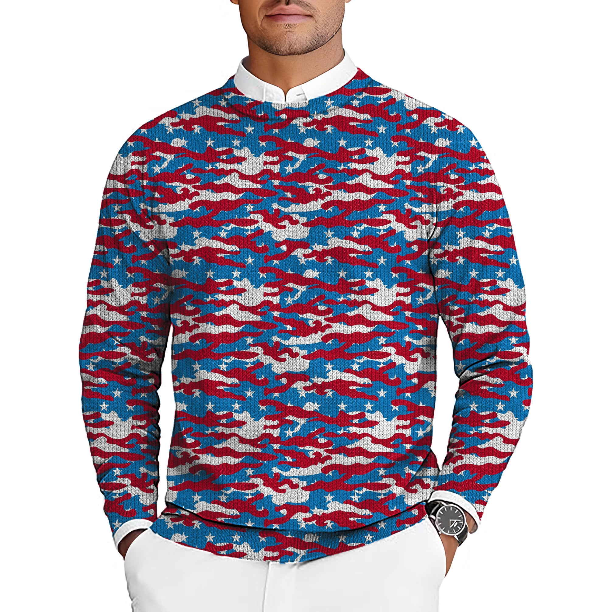 Patriotic Camo Men's Golf Crewneck Pullover Sweaters Ugly Sweater