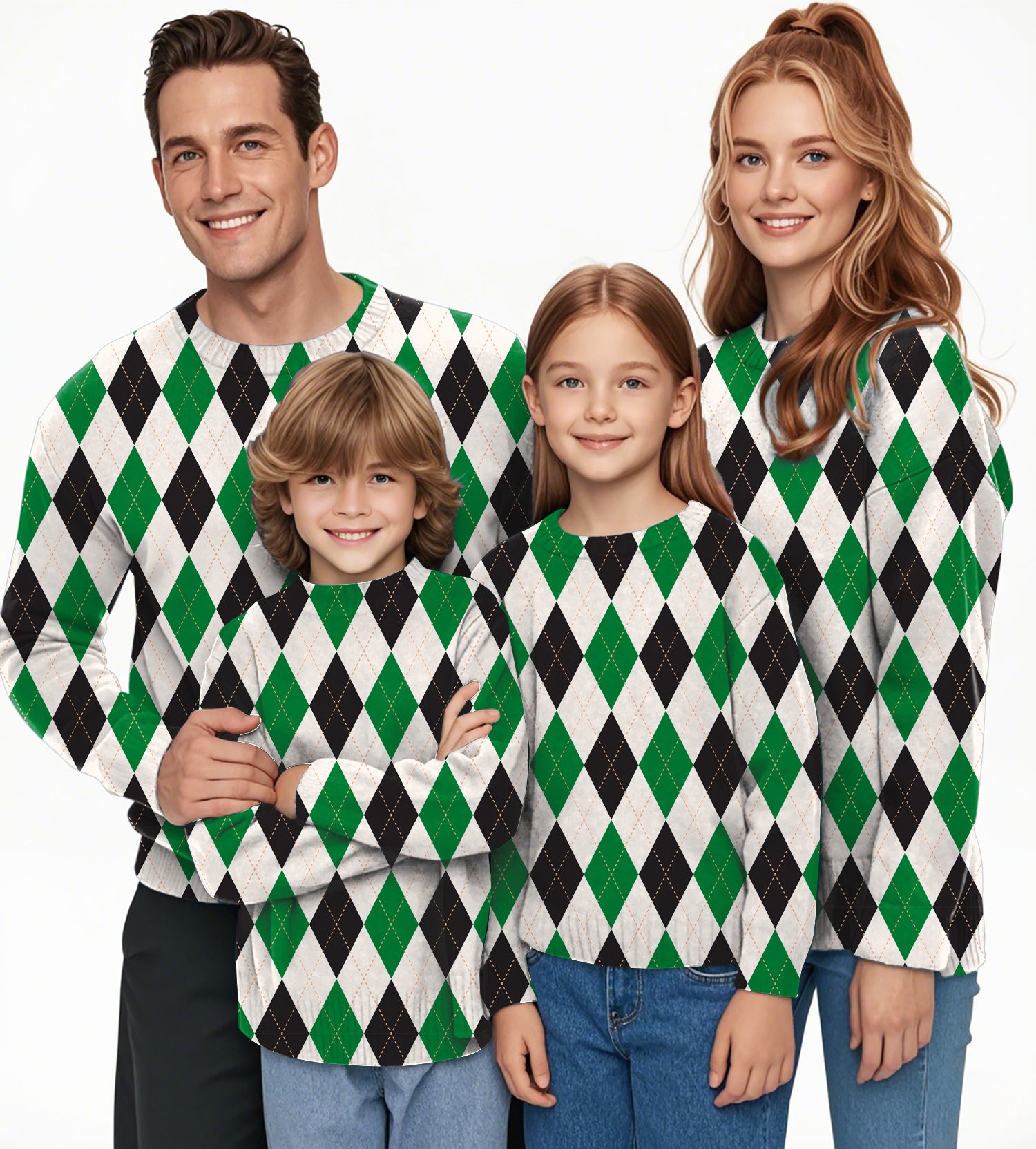 Argyle grid Crewneck Pullover Ugly Sweater Men Women boy girl family
