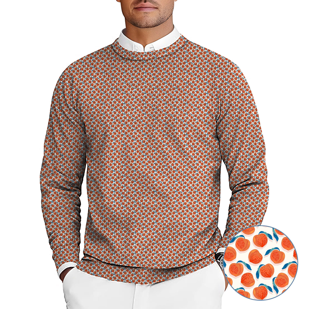momo peach Men's Golf Crewneck Pullover Sweaters Ugly Sweater
