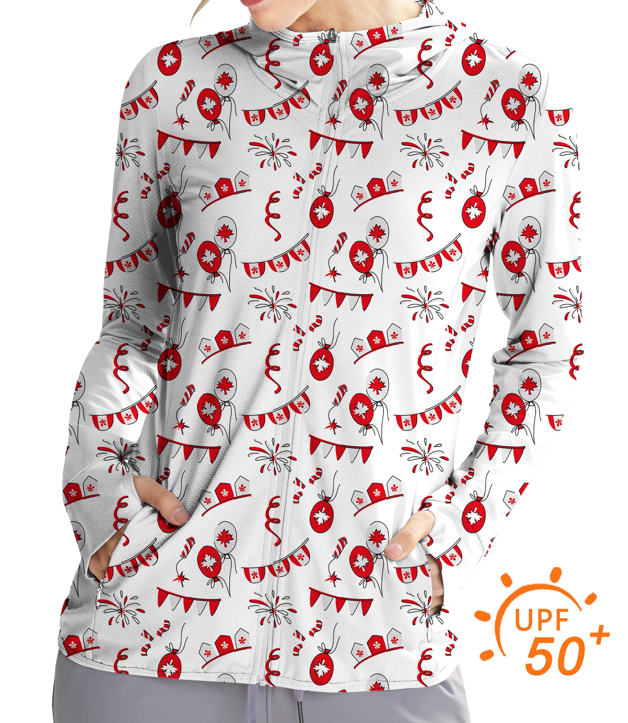 Women's Outdoor Canadian Flag Celebration Golf Sun Protection Slim Fit zip hoodies