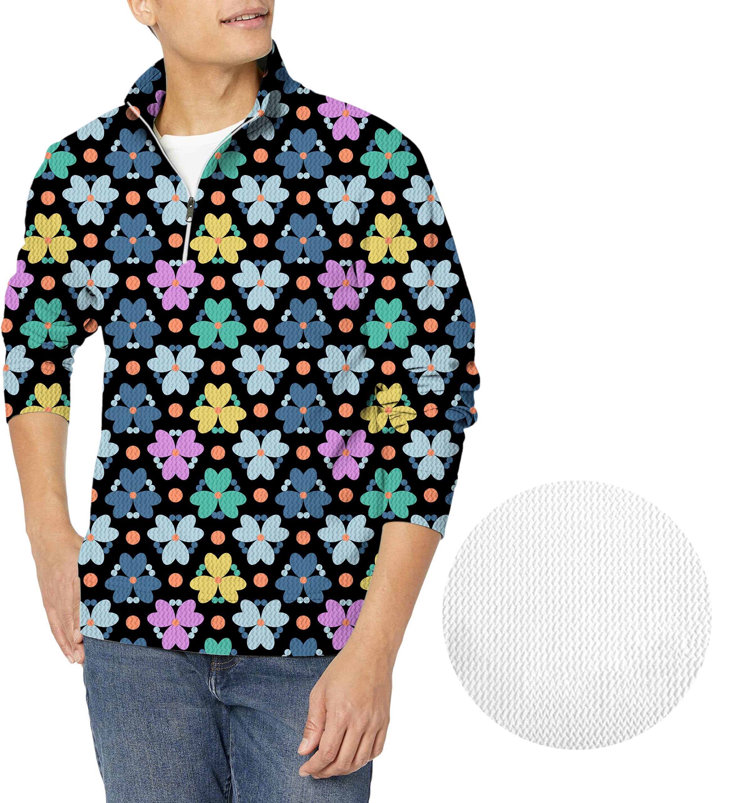 Modern Flowers-Men's Golf Waffle Zipper Pullover