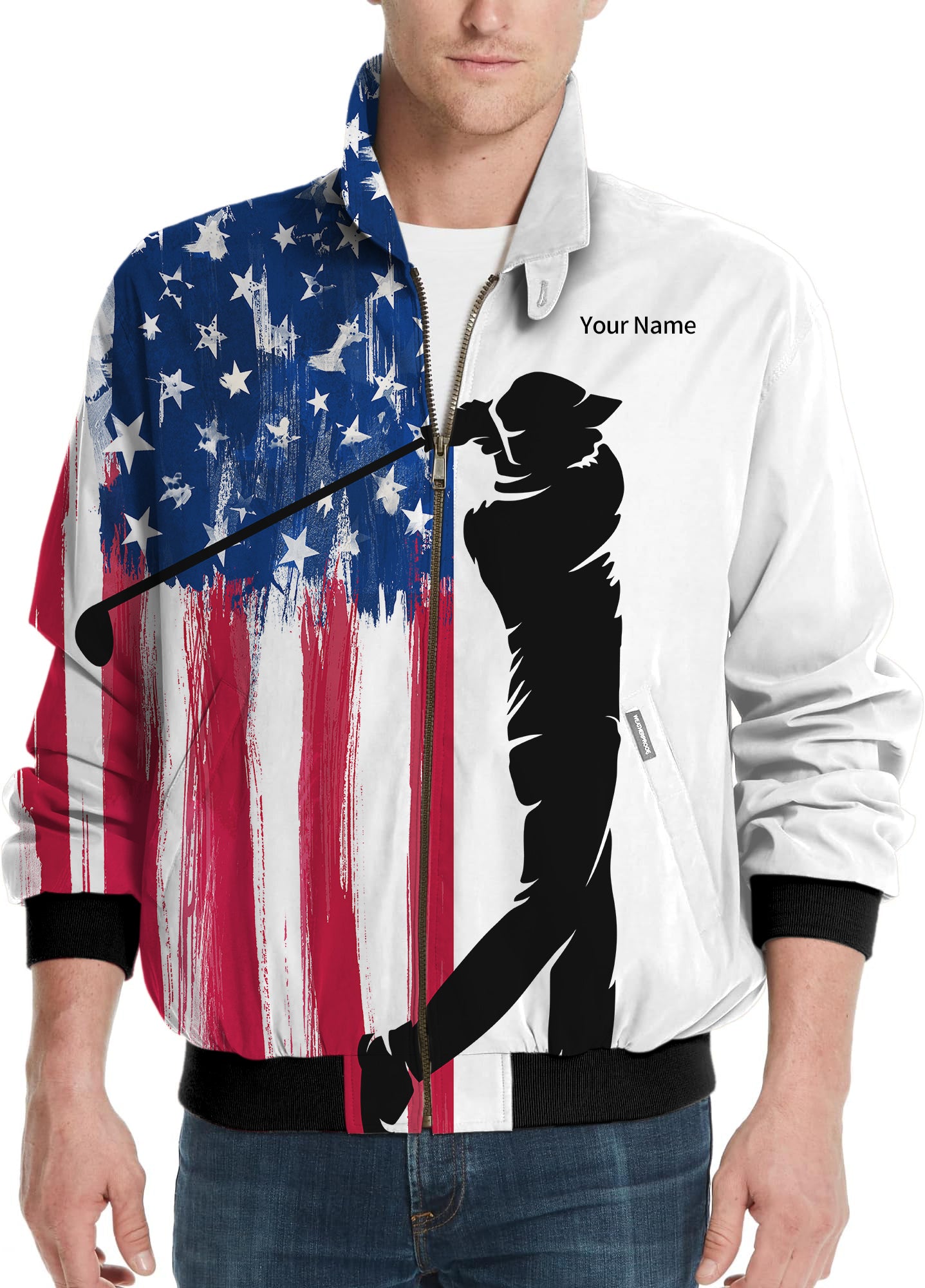 Personalized embroidery Your Name American Flag-Men's Golf Windbreaker Light Jacket