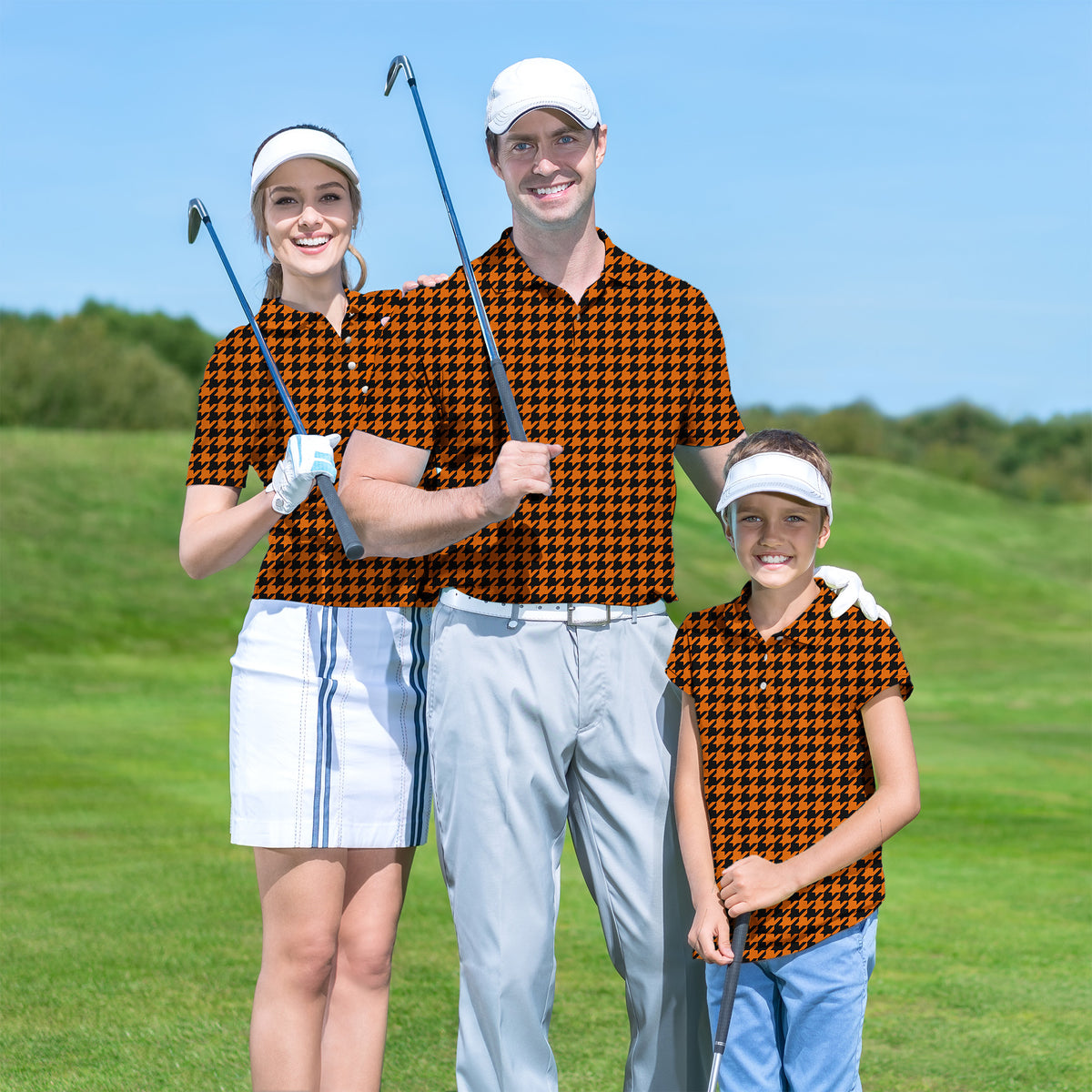 Family Halloween yellow and black houndstooth set Golf Championship Trophy tournament