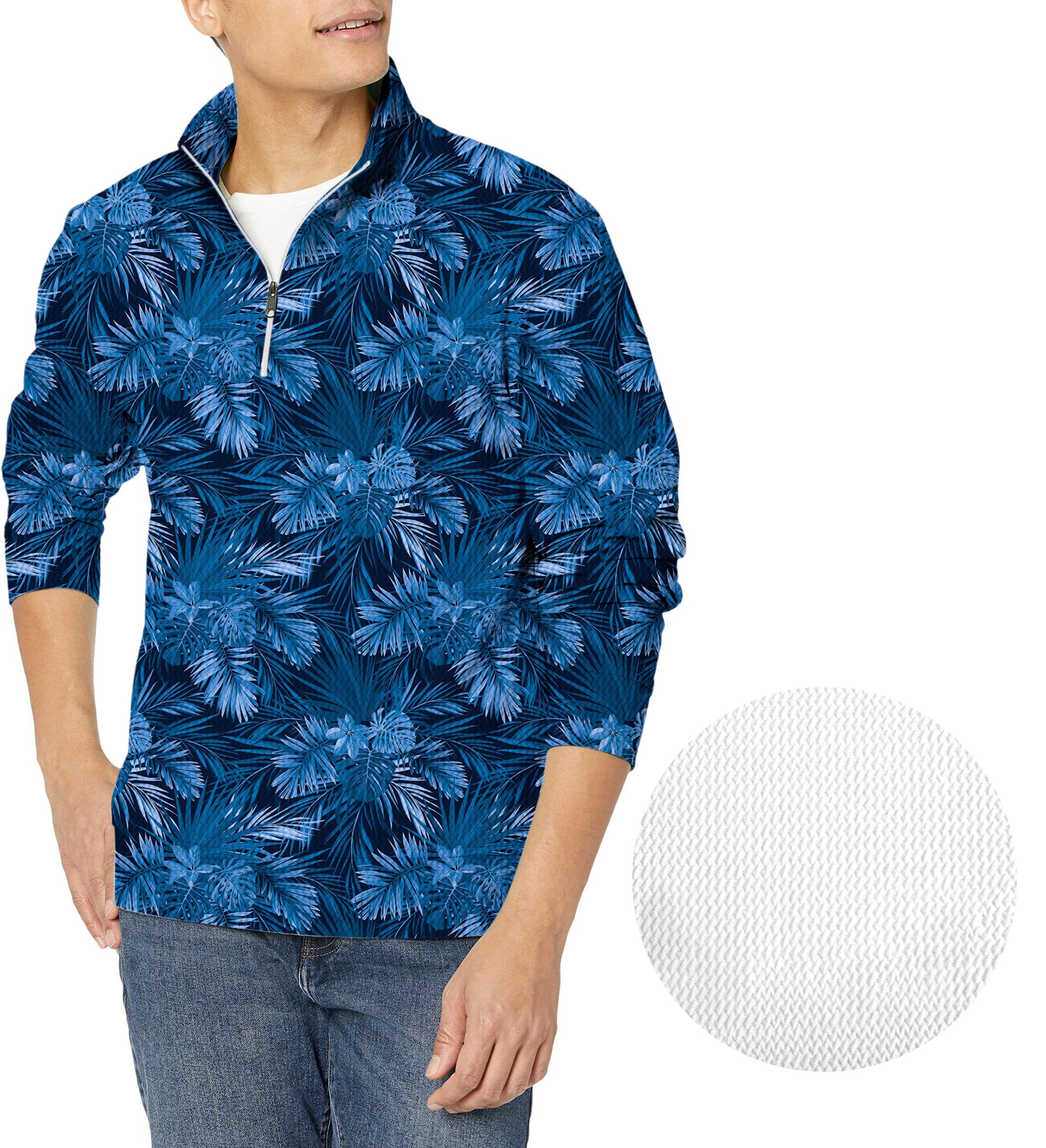 Blue Leaf-Men's Golf Waffle Zipper Pullover